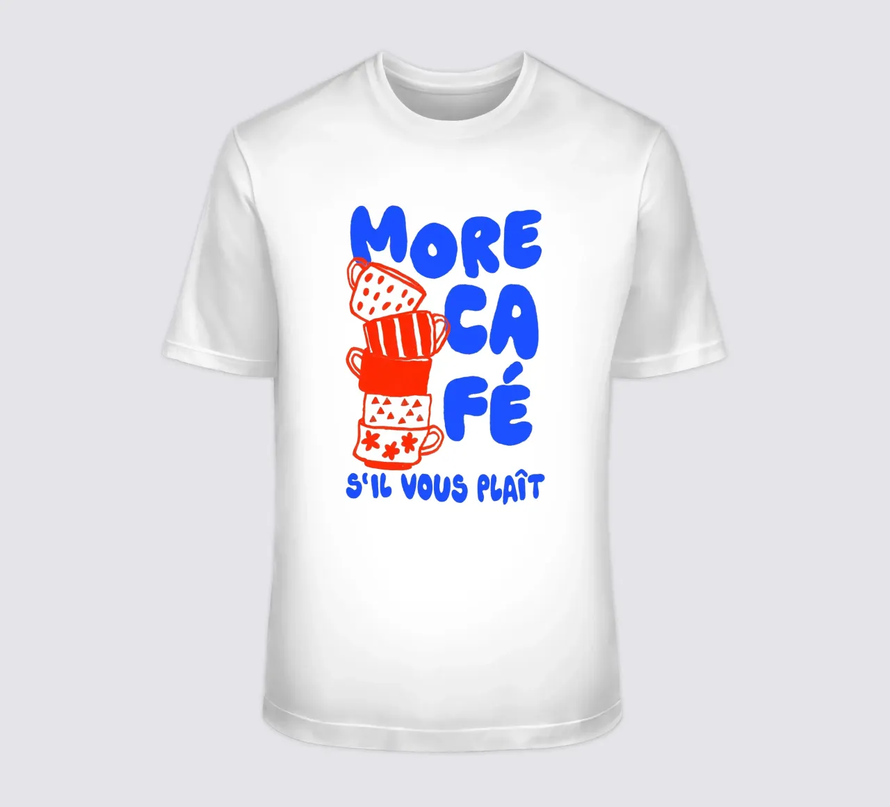 More Café Poster - Illustrazione di una tazza di caffè con il francese t-shirt da QuooodZ by MooodzArt