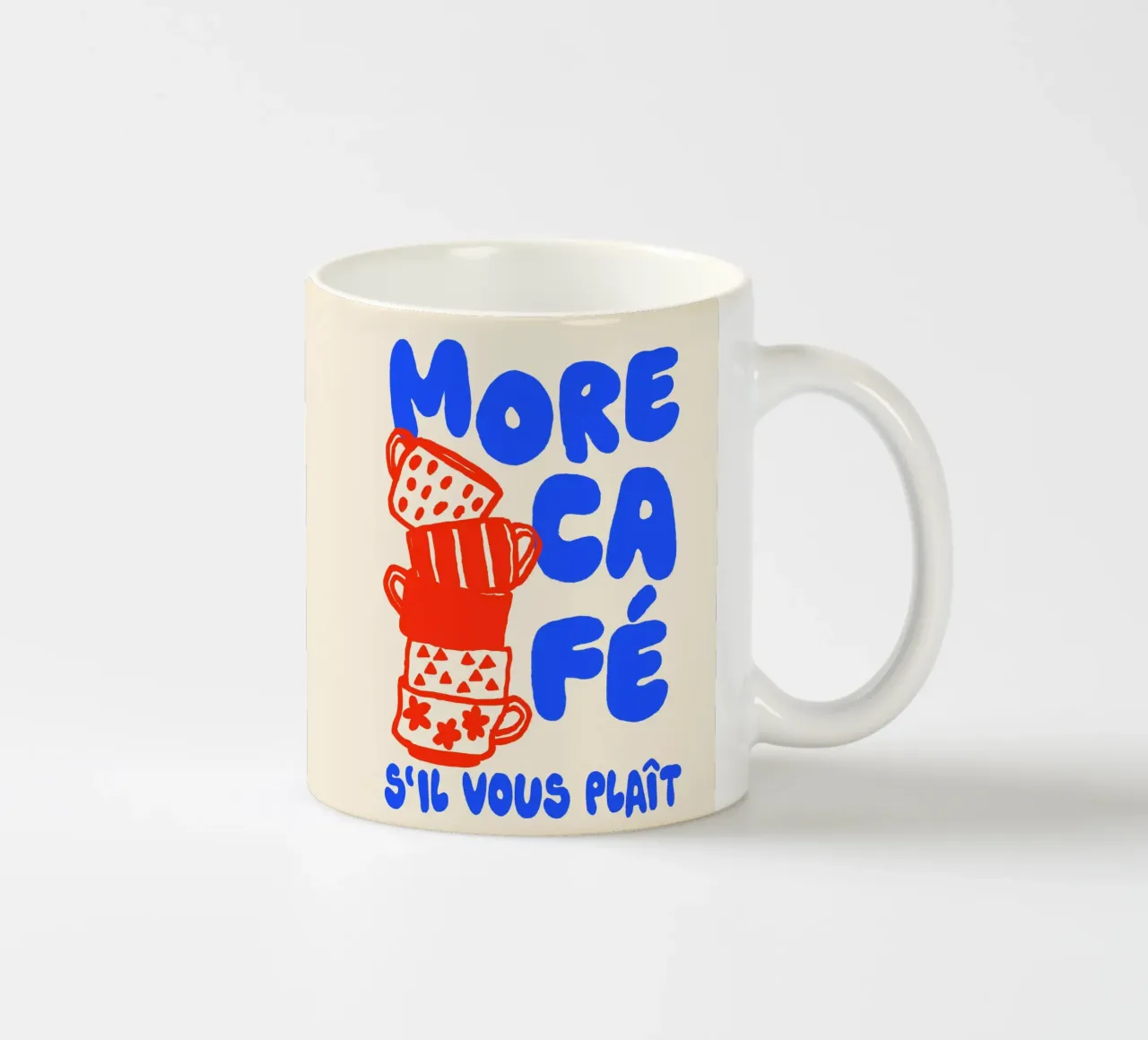 More Café Poster - Illustrazione di una tazza di caffè con il francese tazza in ceramica da QuooodZ by MooodzArt