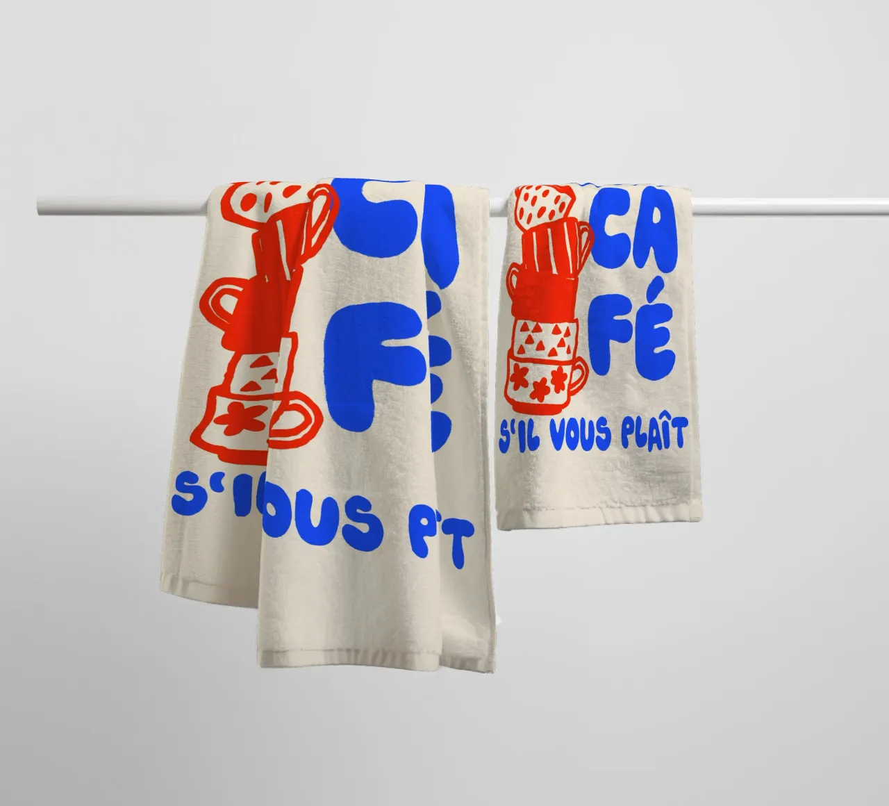 More Café Poster - Illustrazione di una tazza di caffè con il francese asciugamano da bagno da QuooodZ by MooodzArt