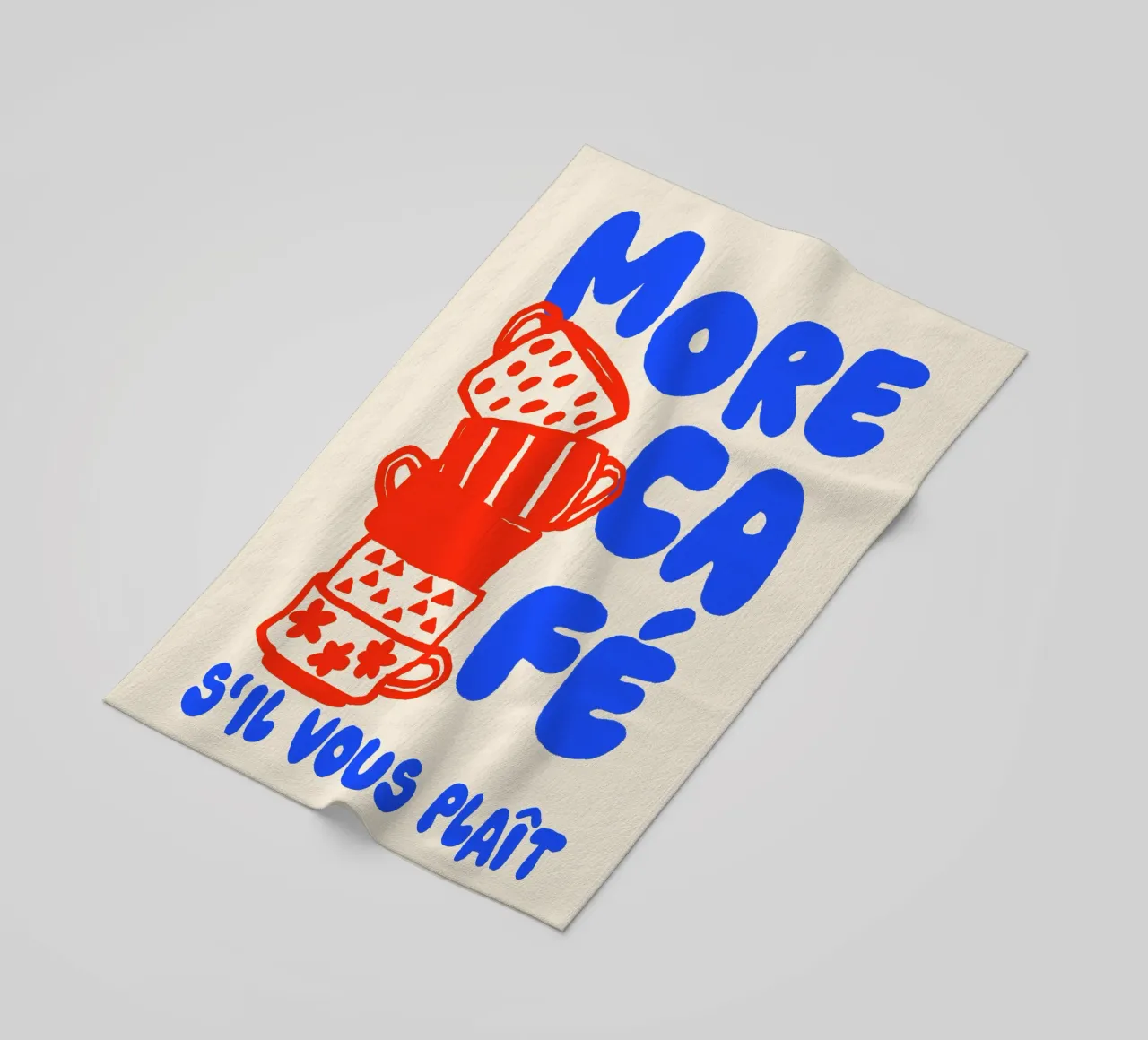 More Café Poster - Illustrazione di una tazza di caffè con il francese telo mare da QuooodZ by MooodzArt