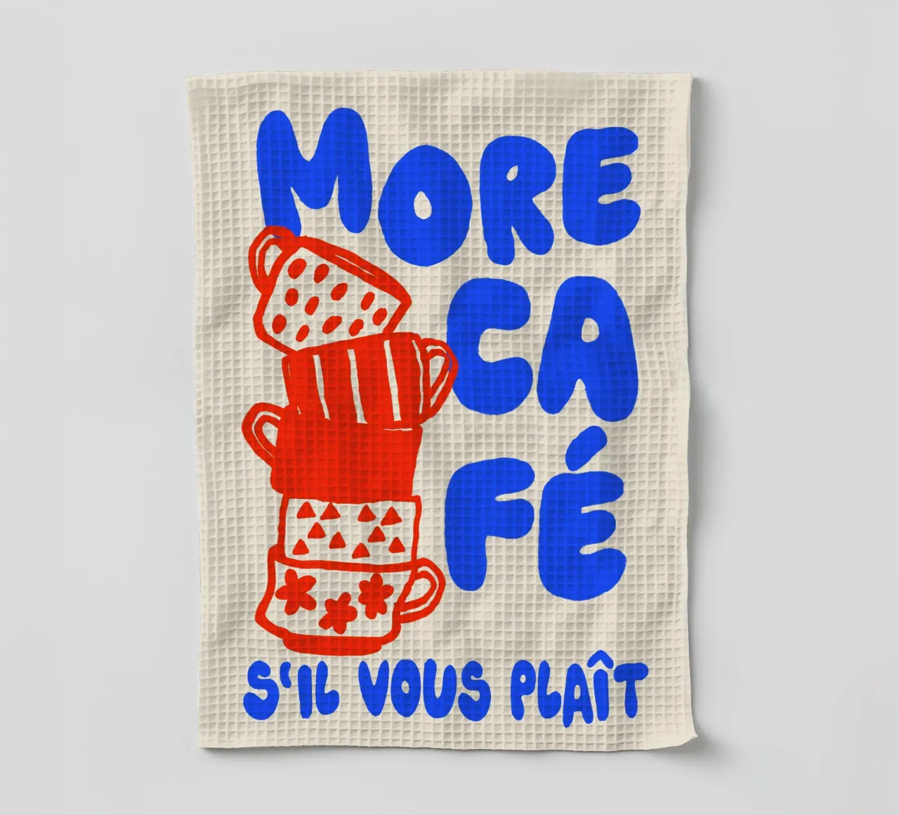 More Café Poster - Illustrazione di una tazza di caffè con il francese canovaccio da cucina da QuooodZ by MooodzArt