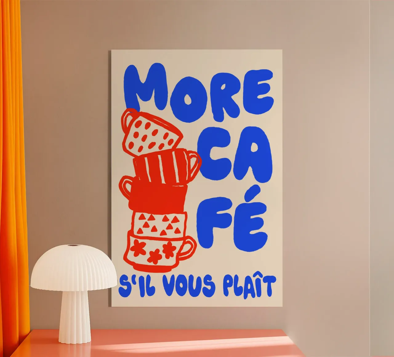 More Café Poster - Illustrazione di una tazza di caffè con il francese plexiglass da QuooodZ by MooodzArt