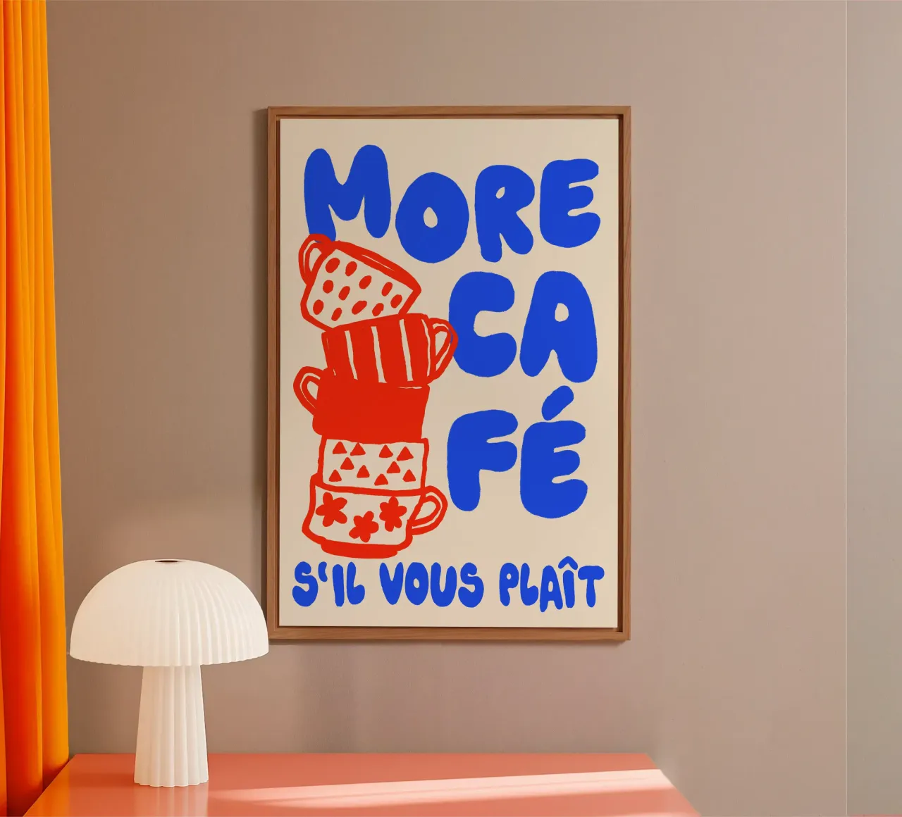 More Café Poster - Illustrazione di una tazza di caffè con il francese alluminio dibond da QuooodZ by MooodzArt