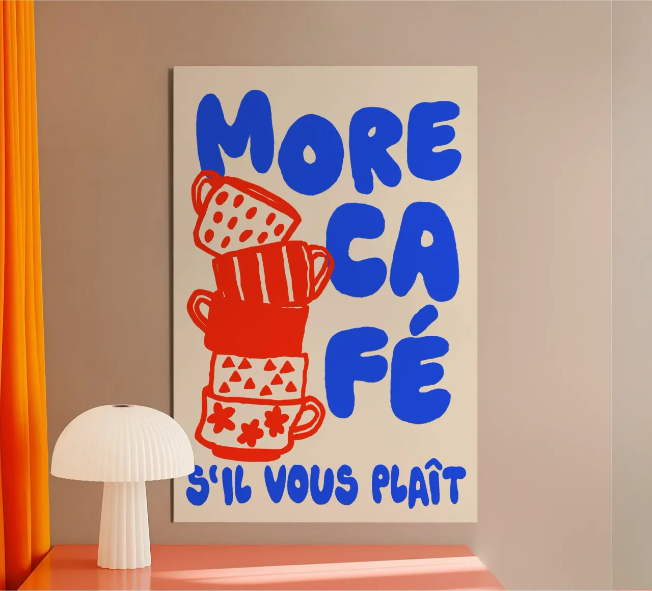 More Café Poster - Illustrazione di una tazza di caffè con il francese alluminio dibond da QuooodZ by MooodzArt