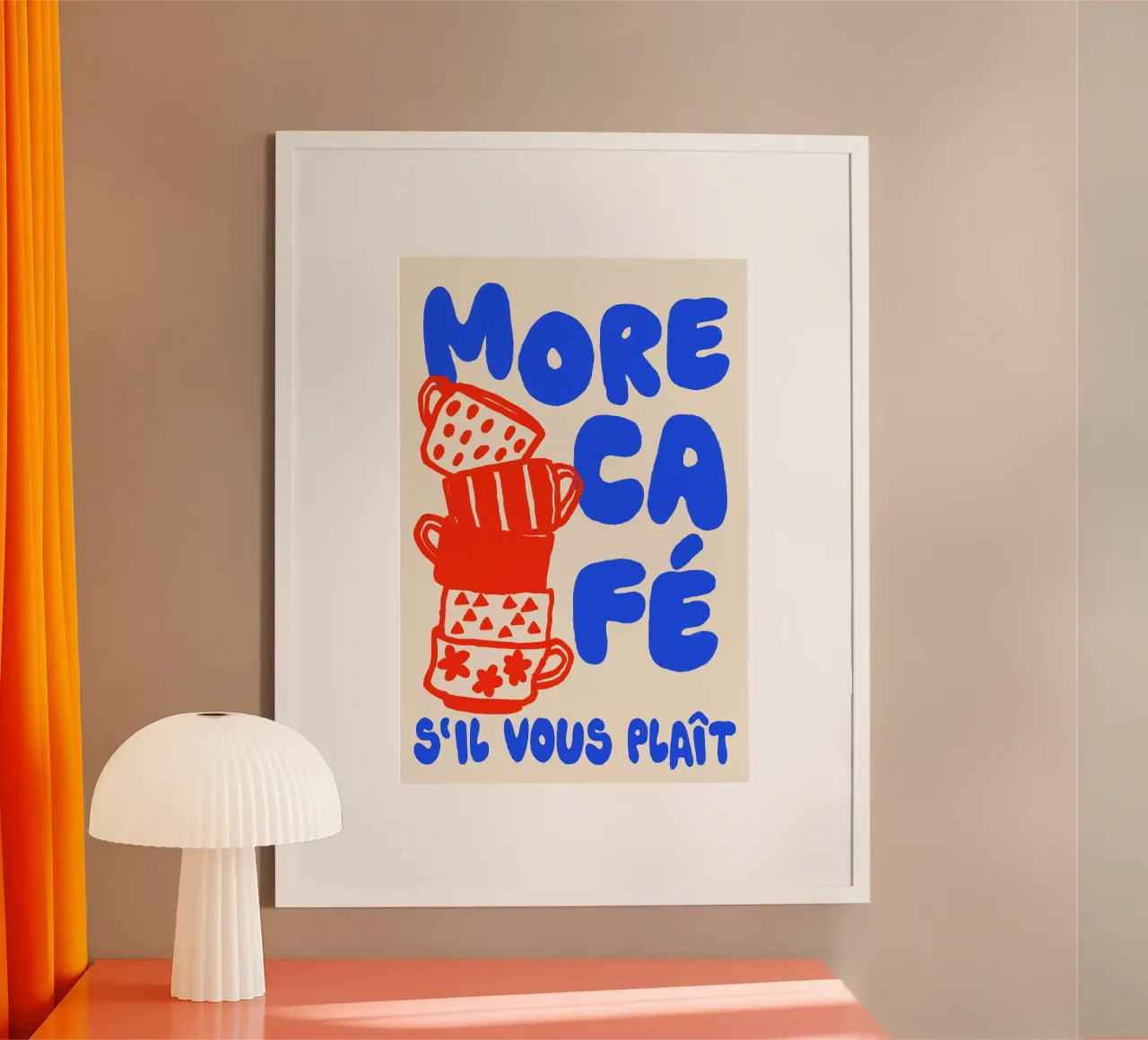 More Café Poster - Illustrazione di una tazza di caffè con il francese carta hahnemühle da QuooodZ by MooodzArt
