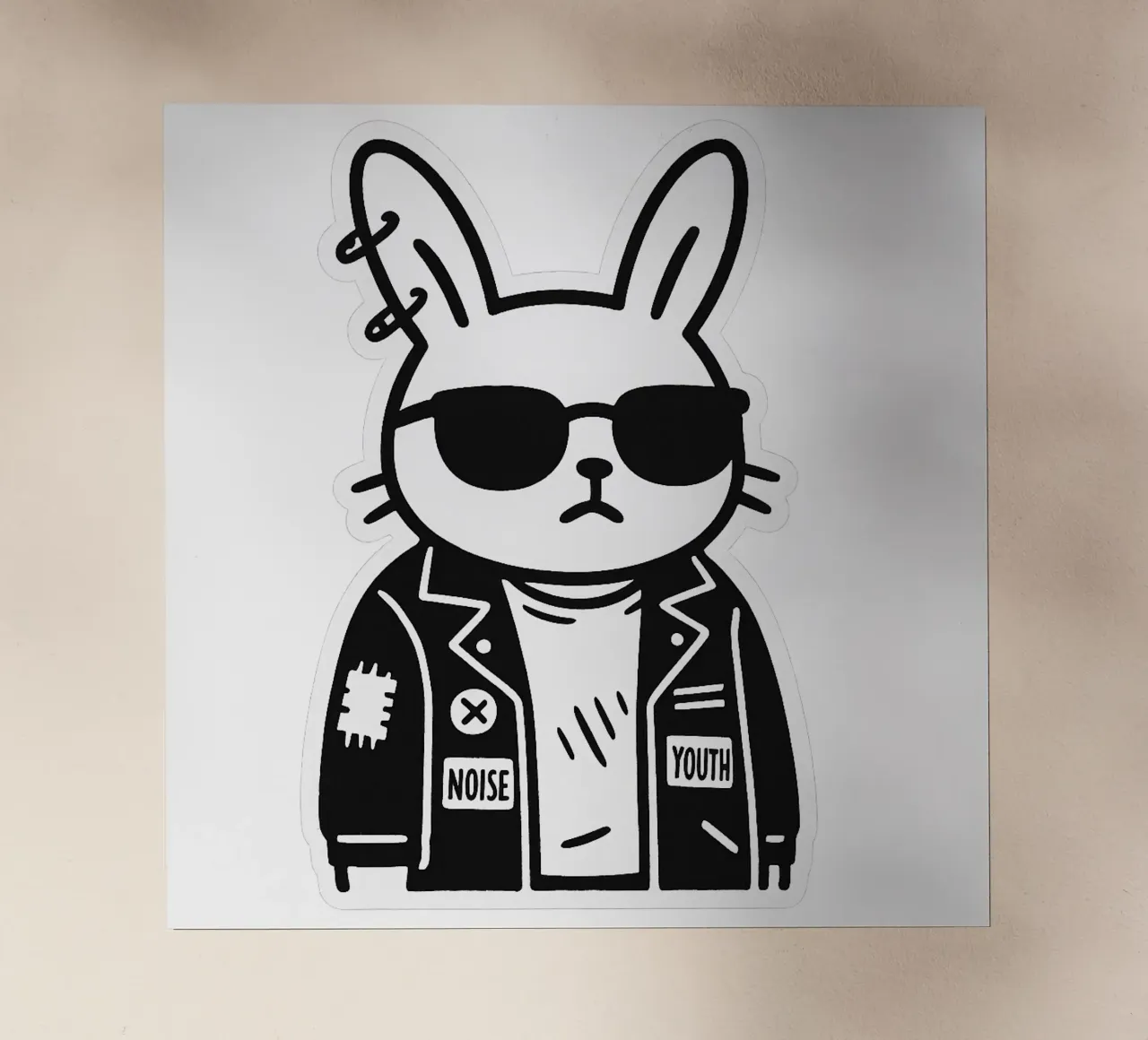 Lapin Punk Monocromatico pellicola backlit da Punk & Cute - Affiches & Stickers
