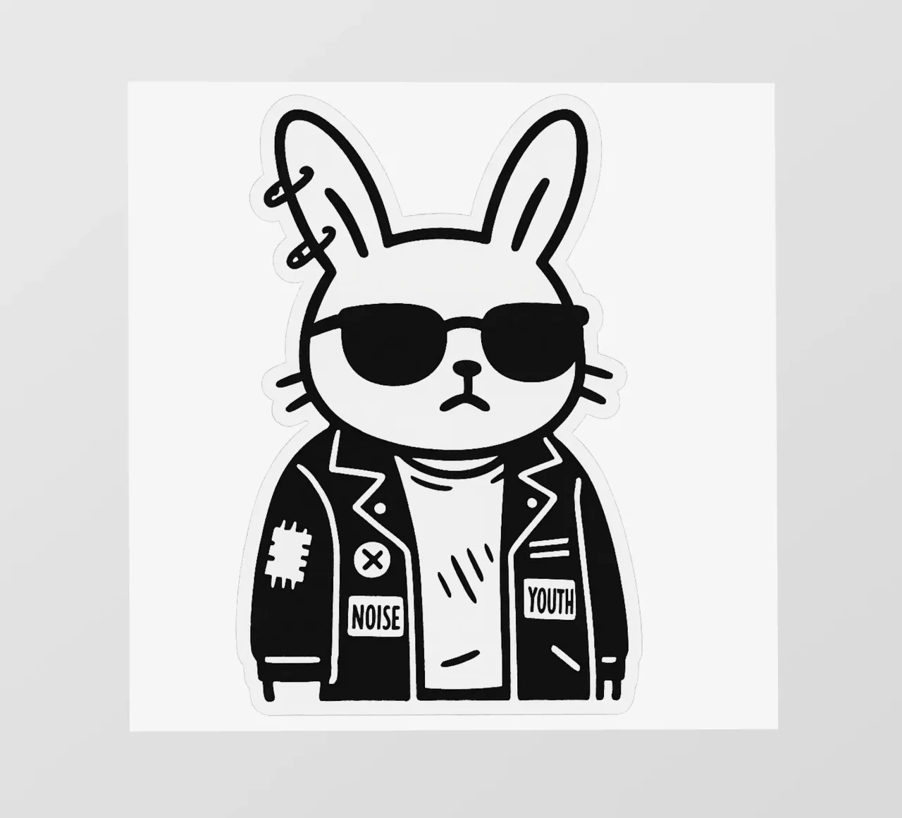 Lapin Punk Monocromatico pellicola backlit da Punk & Cute - Affiches & Stickers