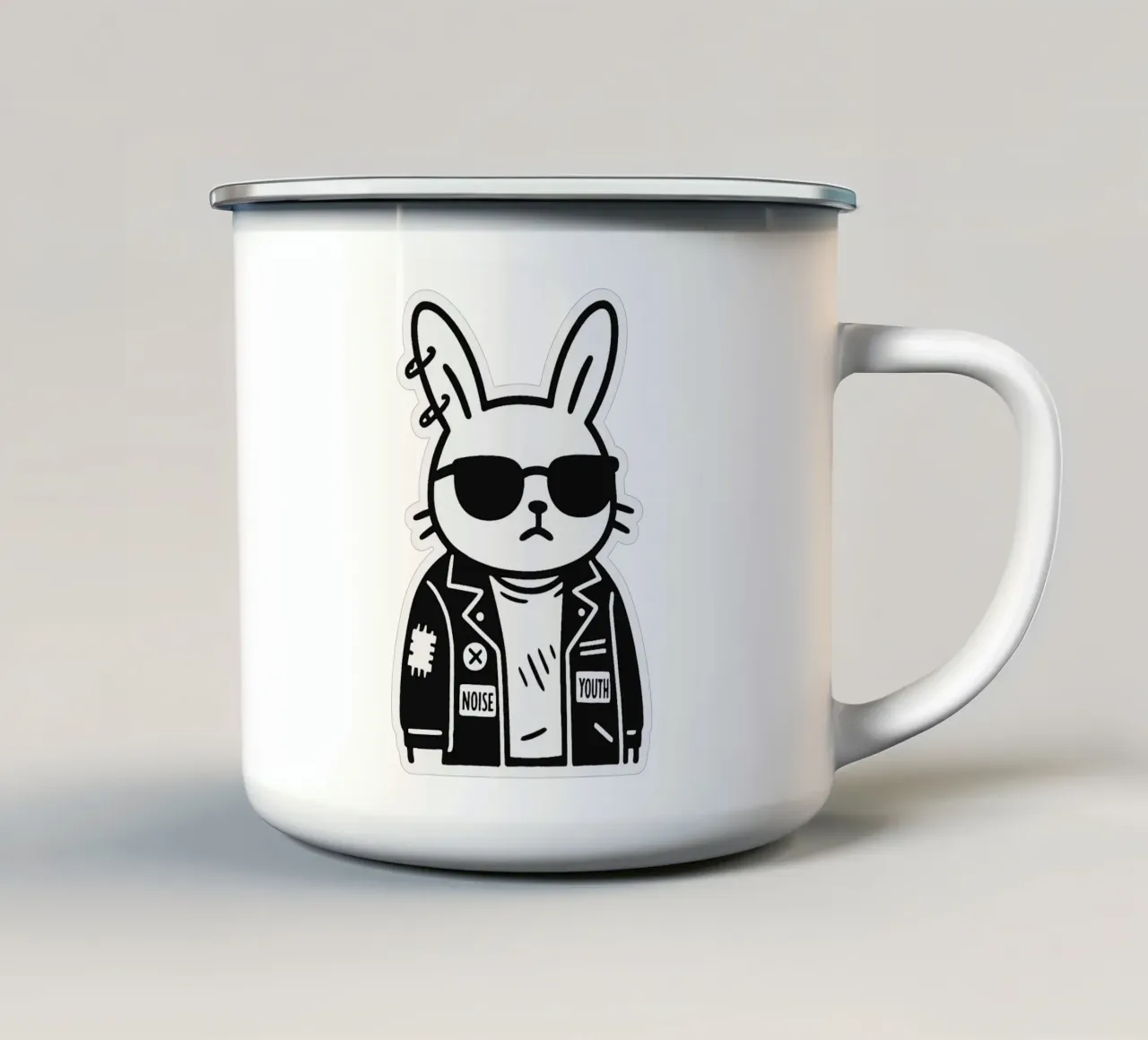 Lapin Punk Monocromatico tazza in smalto da Punk & Cute - Affiches & Stickers