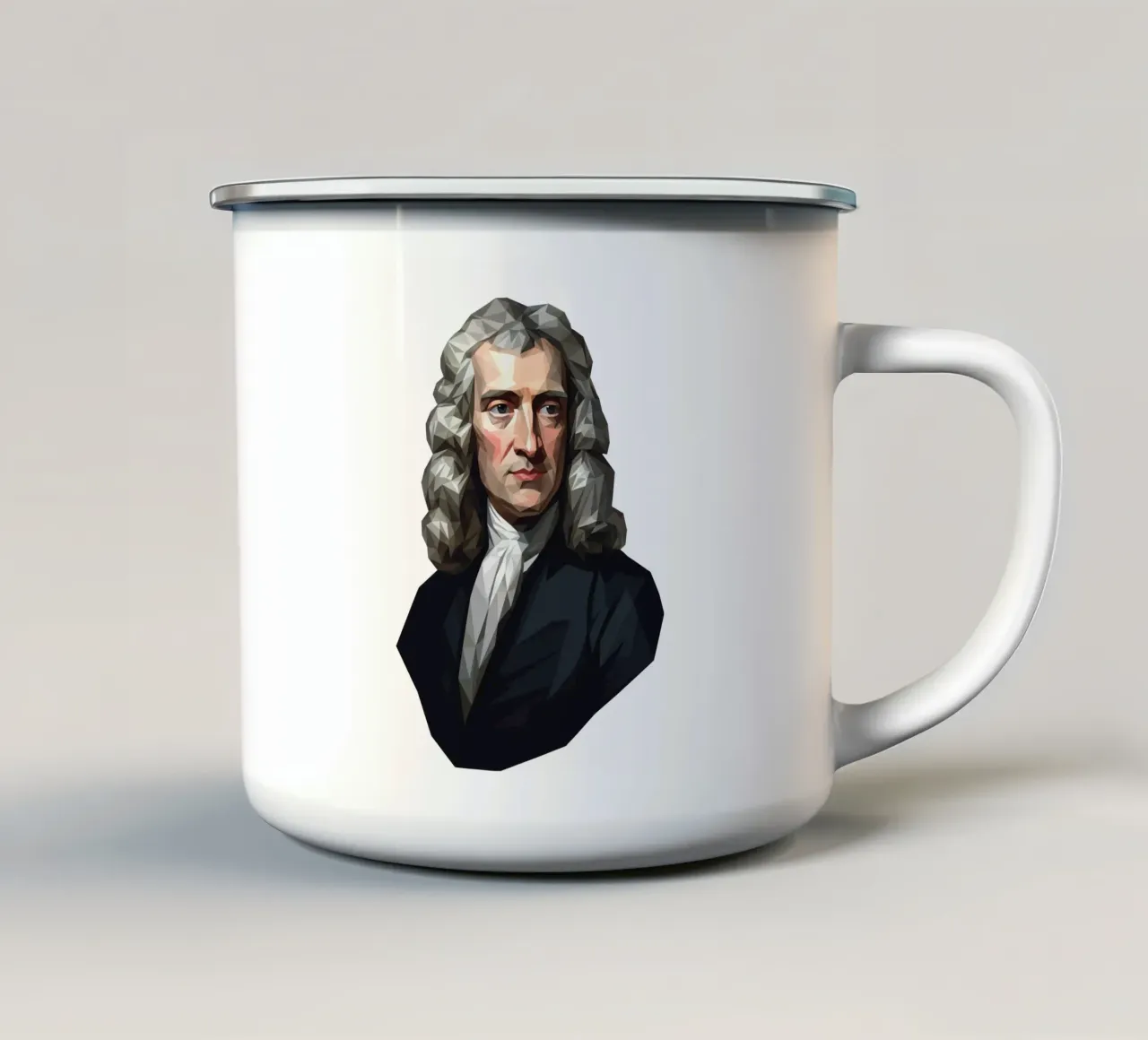 Ritratto di Isaac Newton Lowpoly tazza in smalto da Low Profile