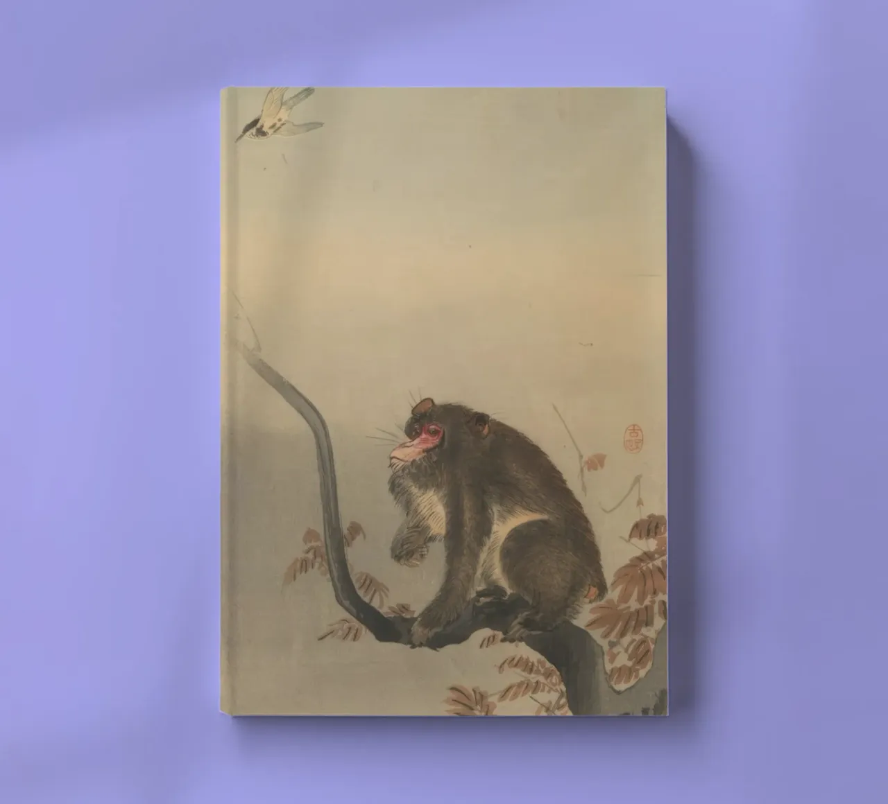 Koson Ohara, Monkey Siting on a Branch, Looking at a Bird notebook by Retrorise