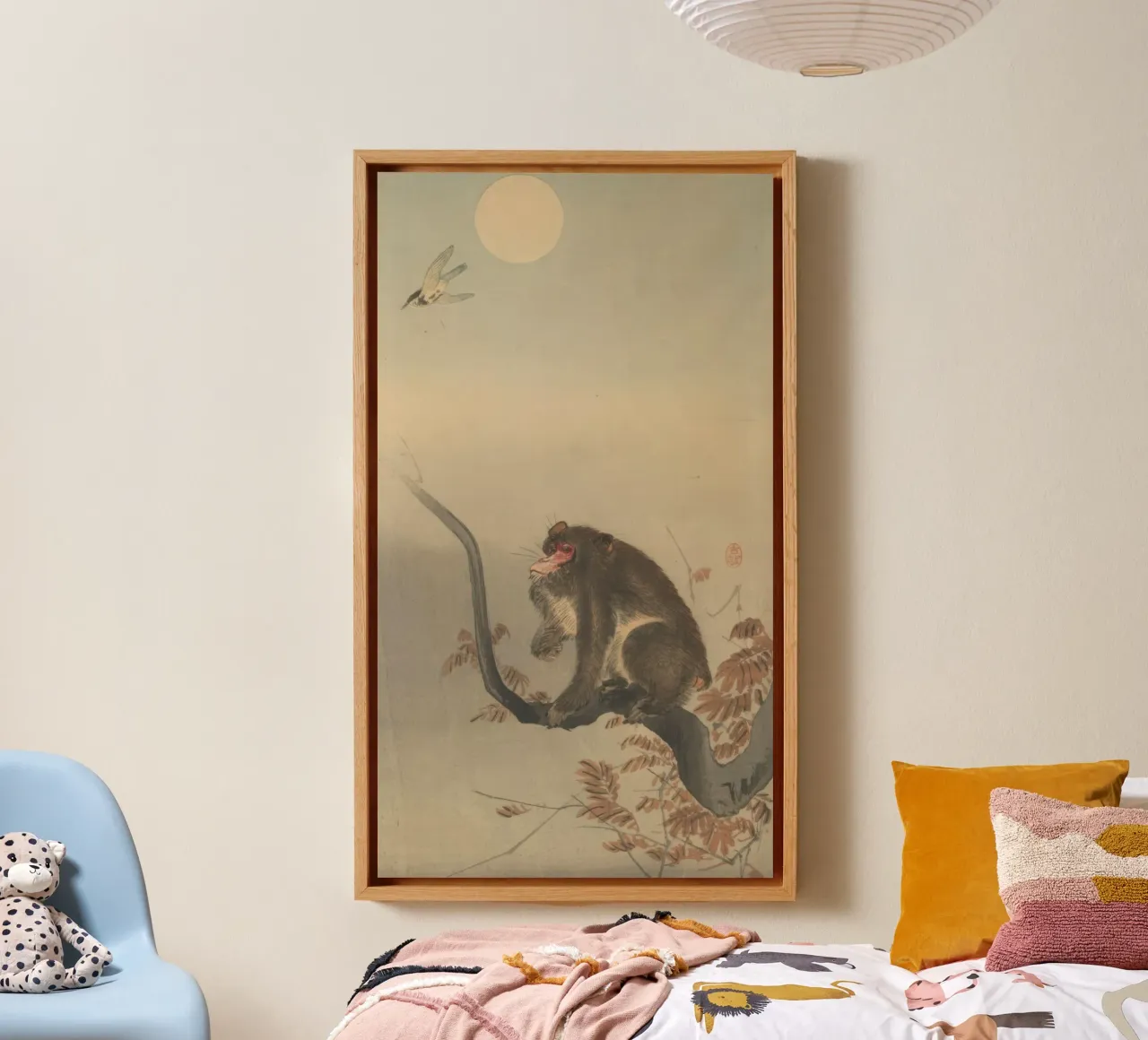 Koson Ohara, Monkey Siting on a Branch, Looking at a Bird canvas by Retrorise
