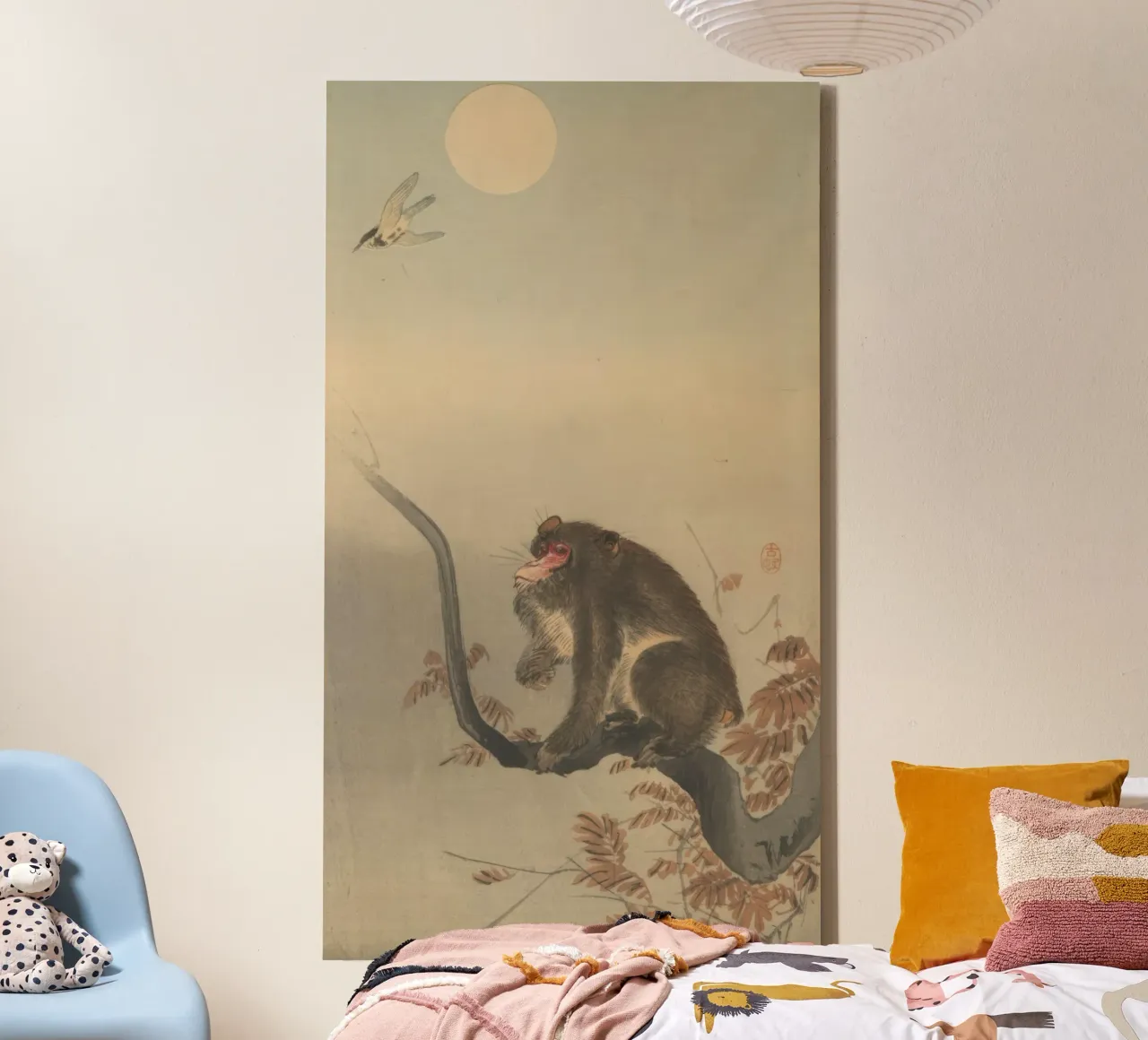 Koson Ohara, Monkey Siting on a Branch, Looking at a Bird canvas by Retrorise