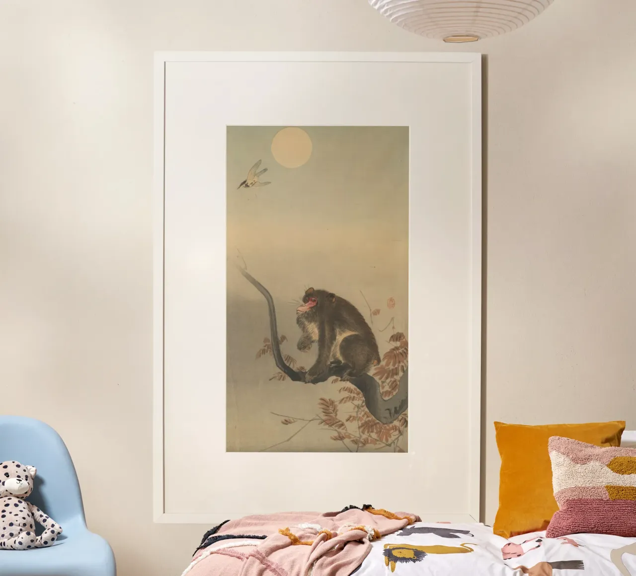 Koson Ohara, Monkey Siting on a Branch, Looking at a Bird hahnemühle by Retrorise