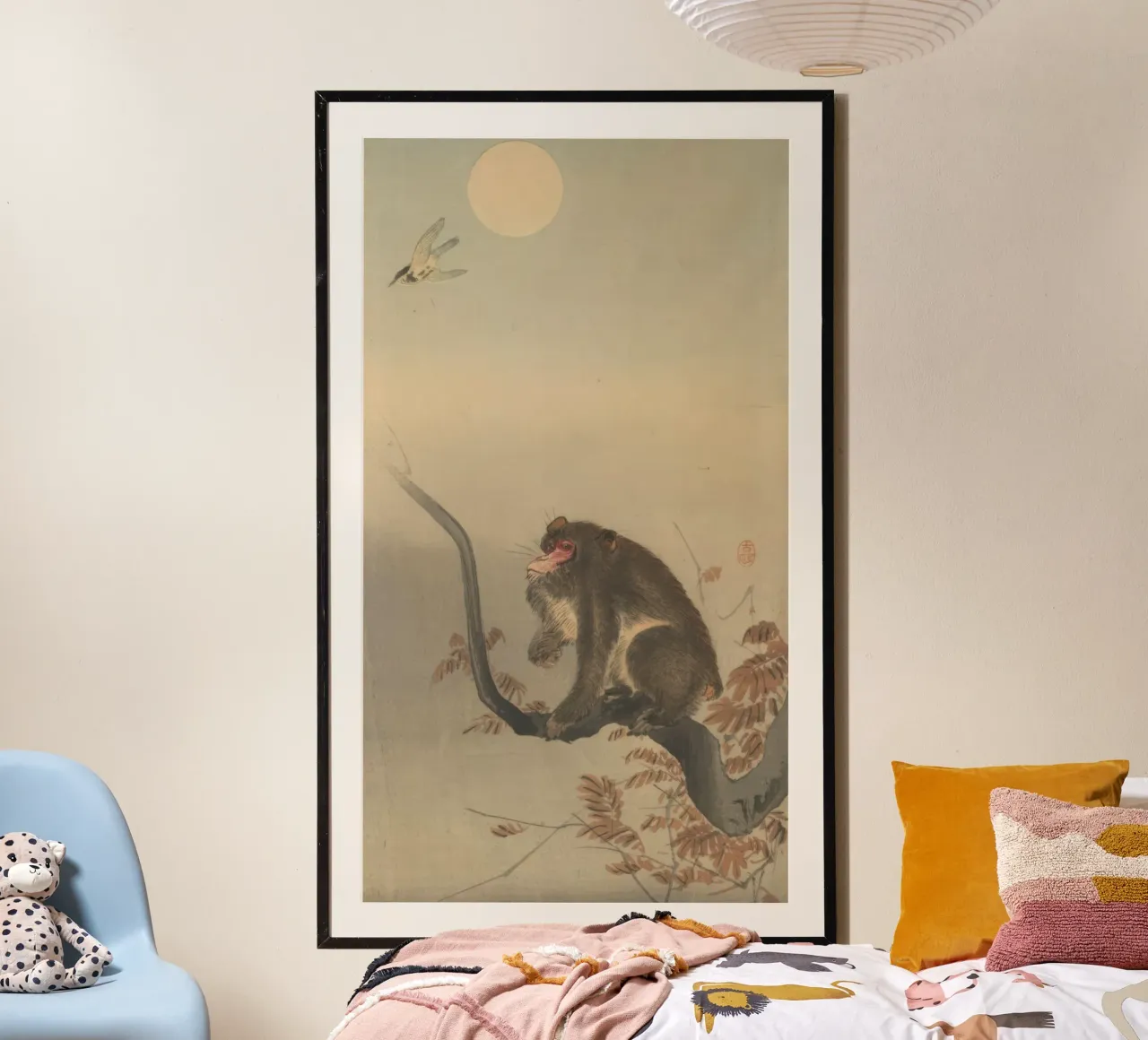 Koson Ohara, Monkey Siting on a Branch, Looking at a Bird hahnemühle by Retrorise