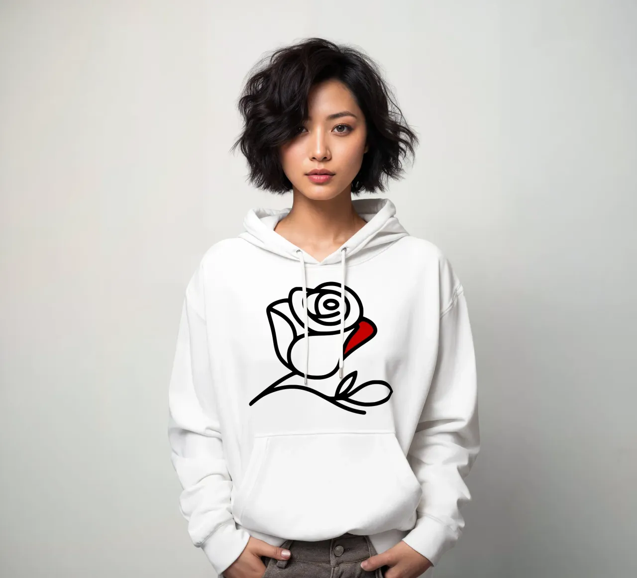 Rosa reclinabile minimalista con foglia rossa felpa con cappuccio da Bold & Simple