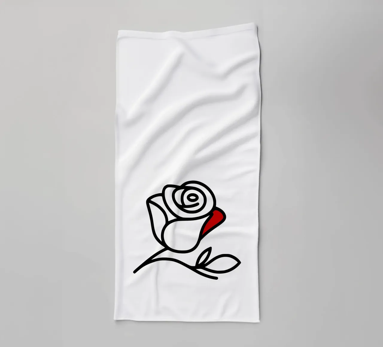 Minimalist reclining rose with a red leaf towel by Bold & Simple