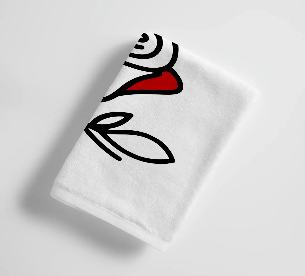Minimalist reclining rose with a red leaf towel by Bold & Simple