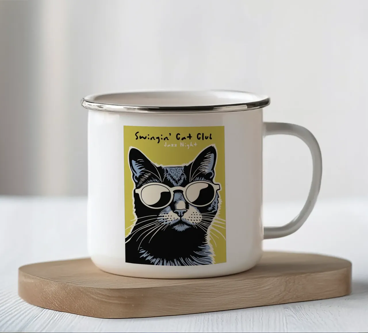 Gatto che dondola tazza in smalto da Arjun