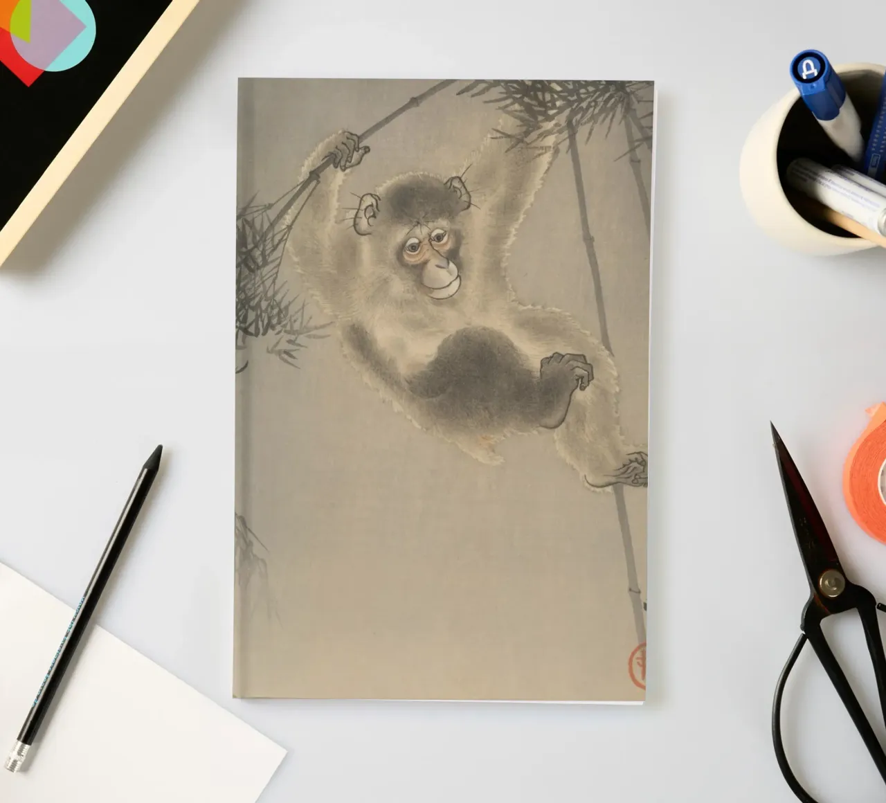 Koson Ohara, Monkey Hanging from a Thin Bamboo Twig notebook by Retrorise