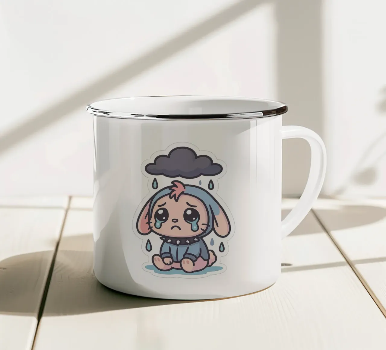 Rabbit in the Rain - Dolcezza malinconica tazza in smalto da Punk & Cute - Affiches & Stickers