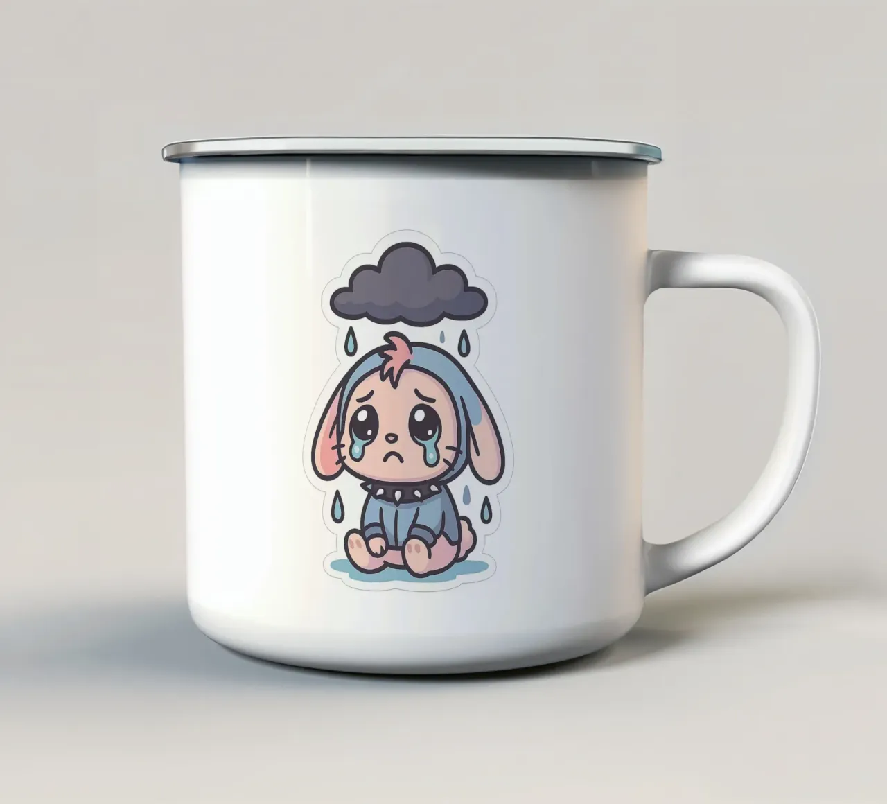 Rabbit in the Rain - Dolcezza malinconica tazza in smalto da Punk & Cute - Affiches & Stickers