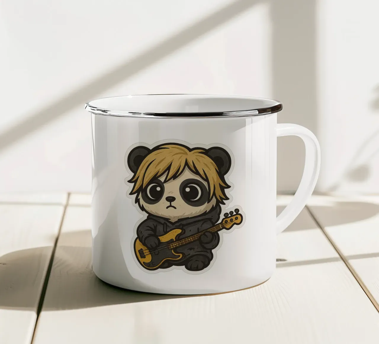 Panda Punk elettrico con basso tazza in smalto da Punk & Cute - Affiches & Stickers