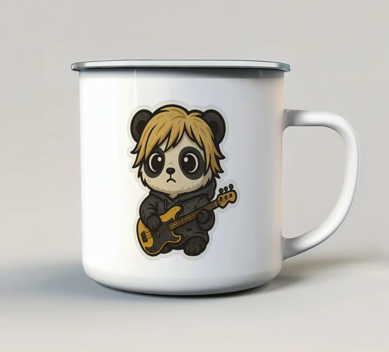 Panda Punk elettrico con basso tazza in smalto da Punk & Cute - Affiches & Stickers