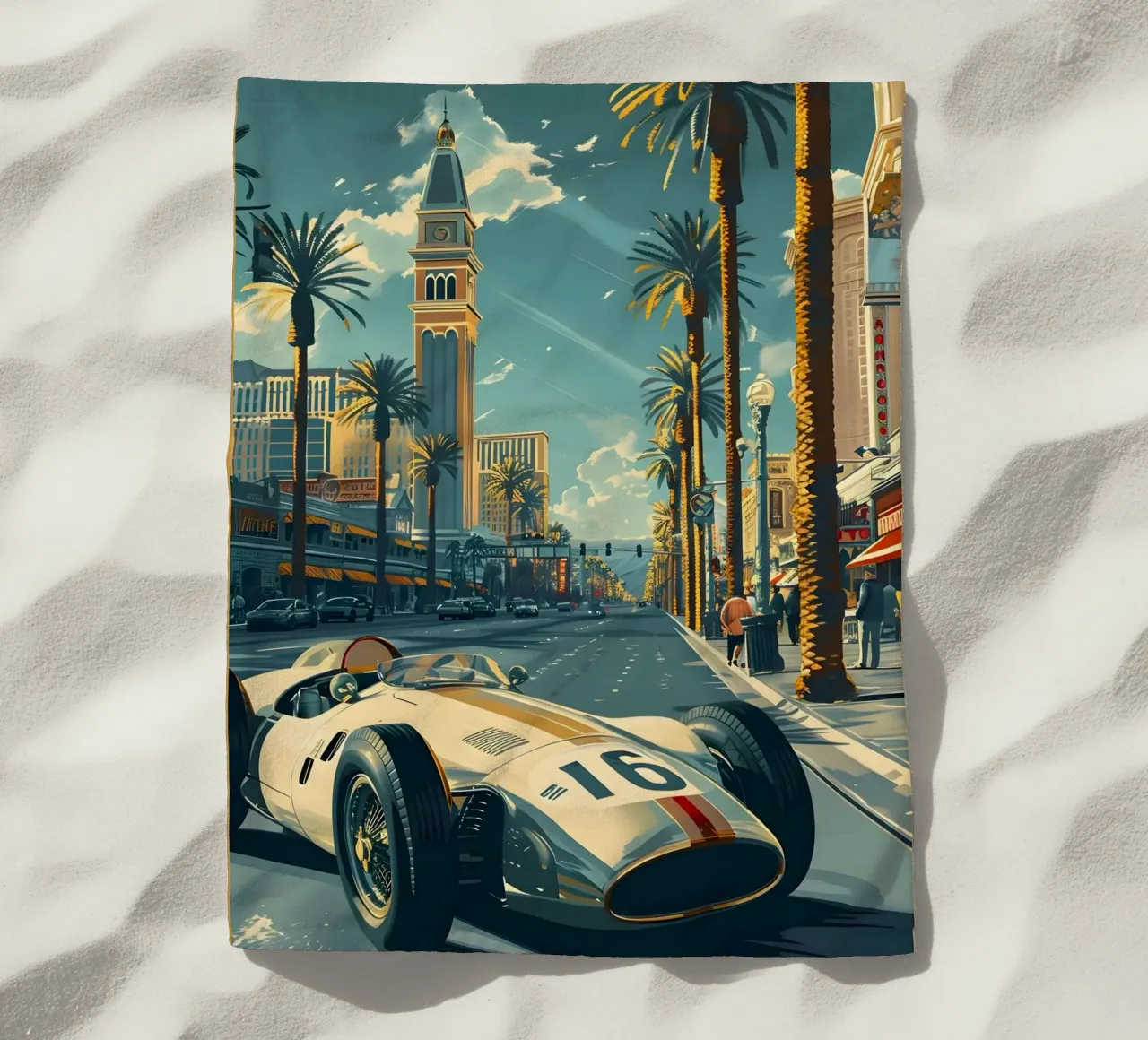 Auto da corsa d'epoca di Las Vegas telo mare da Vintage Travel Art