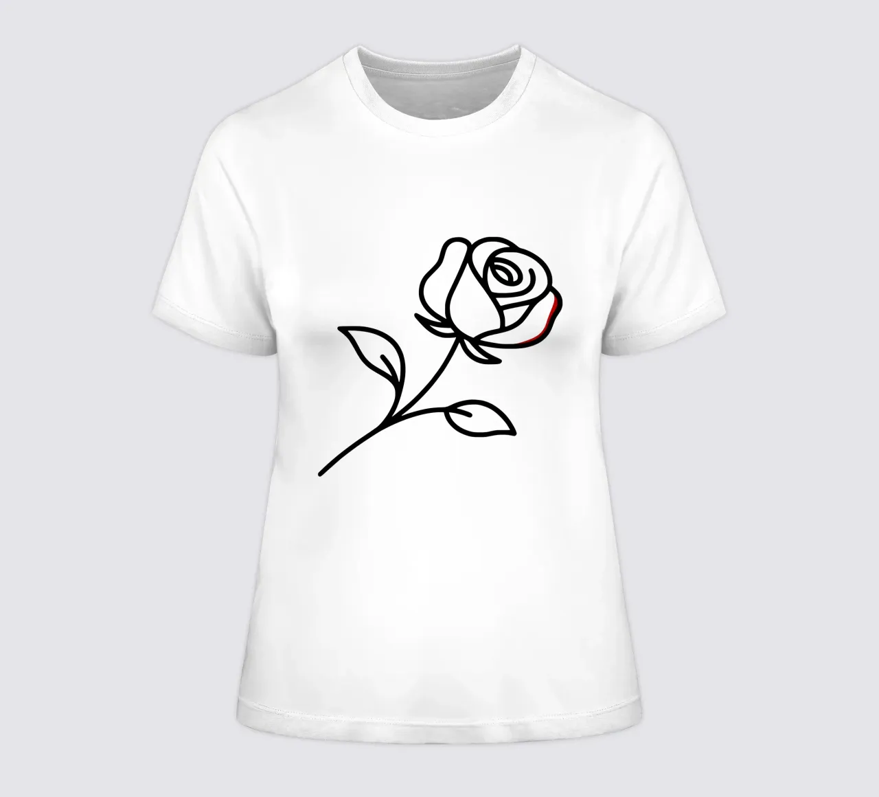 Minimalist reclining rose with a hint of red women's fitted t-shirt by Bold & Simple