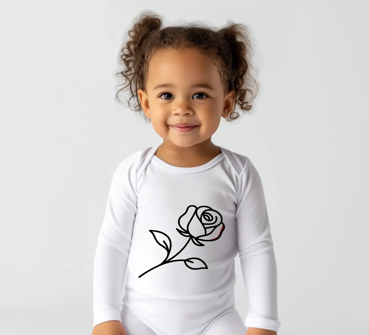 Minimalist reclining rose with a hint of red long-sleeve baby romper by Bold & Simple