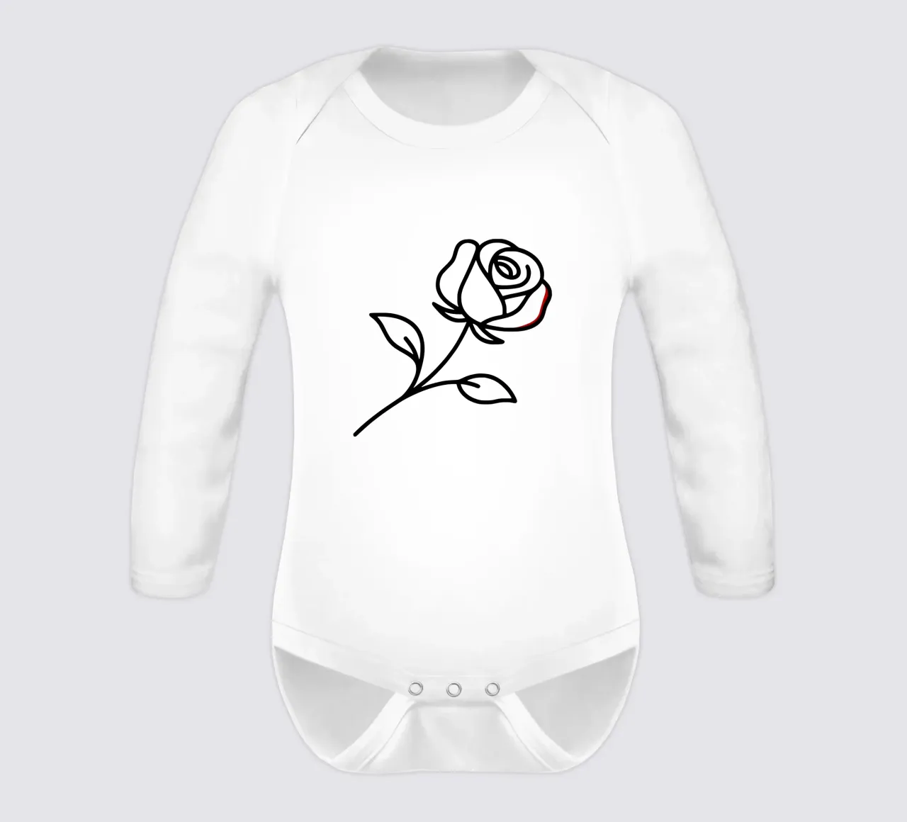 Minimalist reclining rose with a hint of red long-sleeve baby romper by Bold & Simple