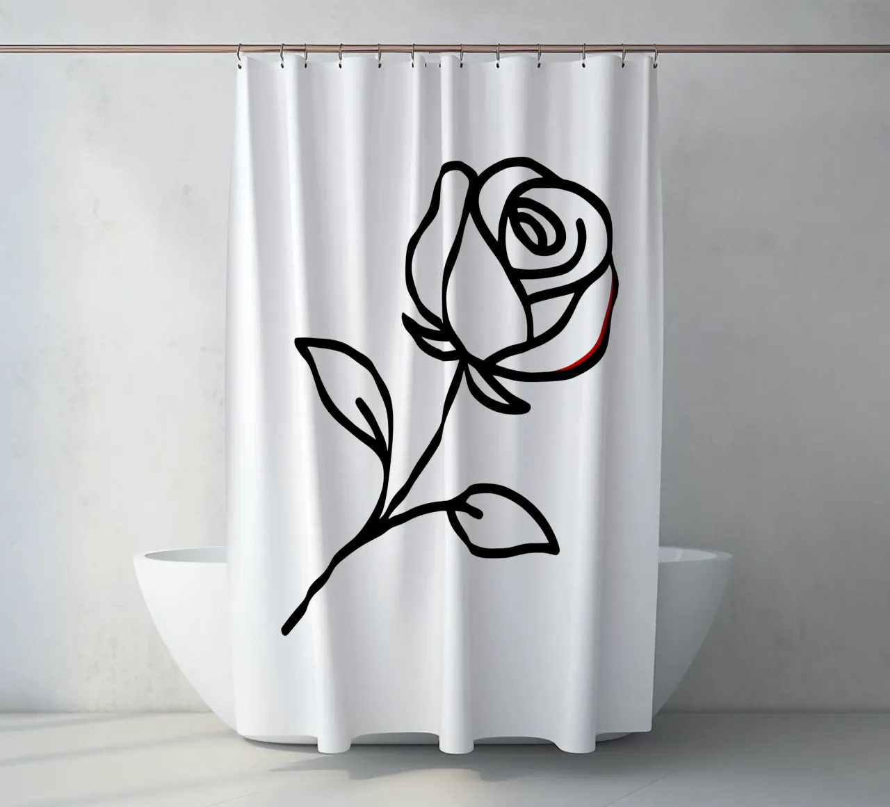 Rosa reclinabile minimalista con un tocco di rosso tenda da doccia da Bold & Simple
