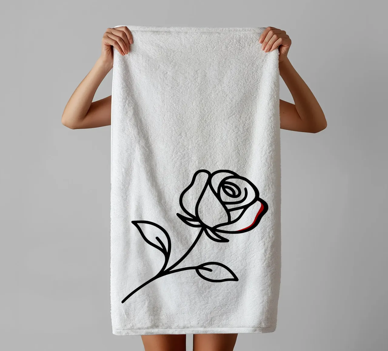 Minimalist reclining rose with a hint of red towel by Bold & Simple