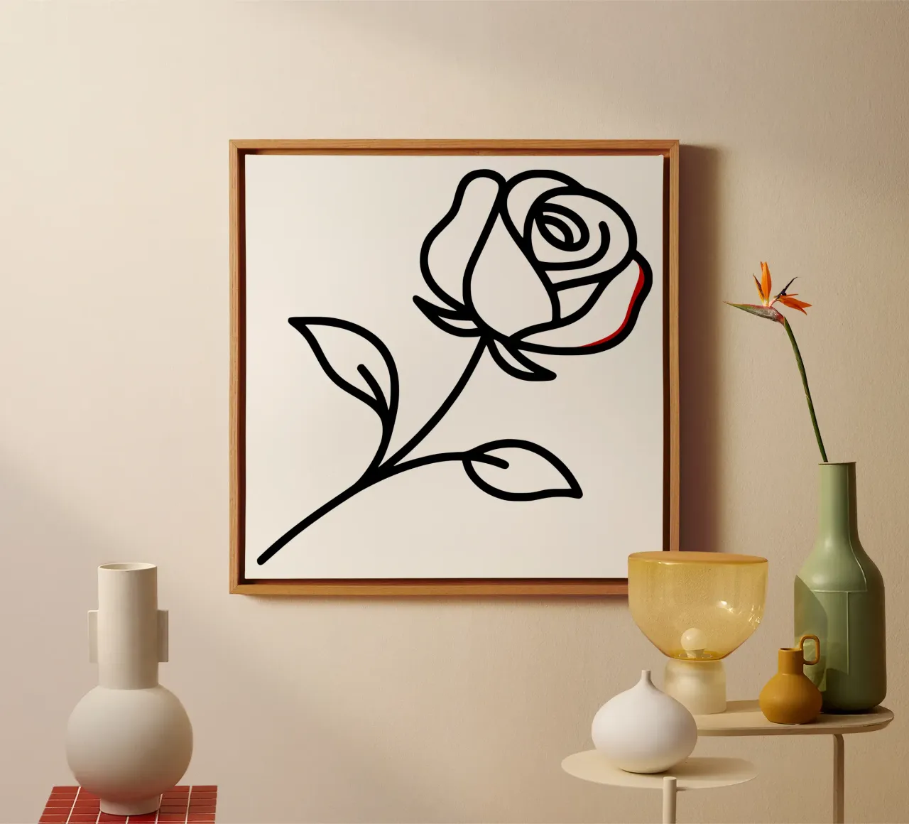 Minimalist reclining rose with a hint of red canvas by Bold & Simple