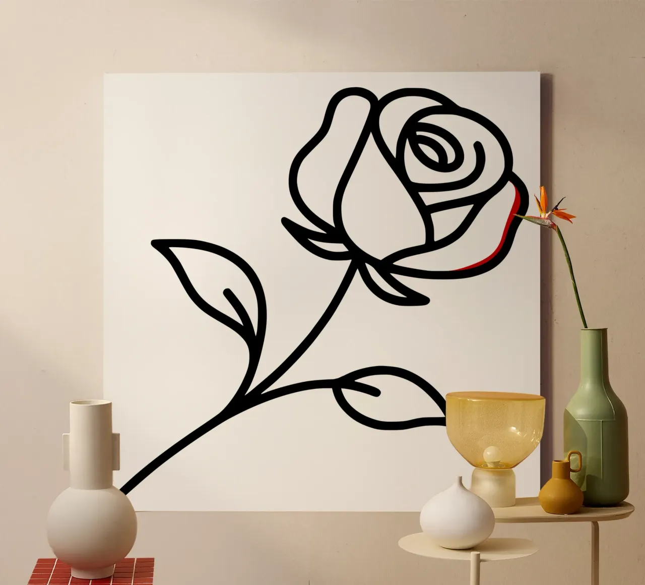 Minimalist reclining rose with a hint of red canvas by Bold & Simple