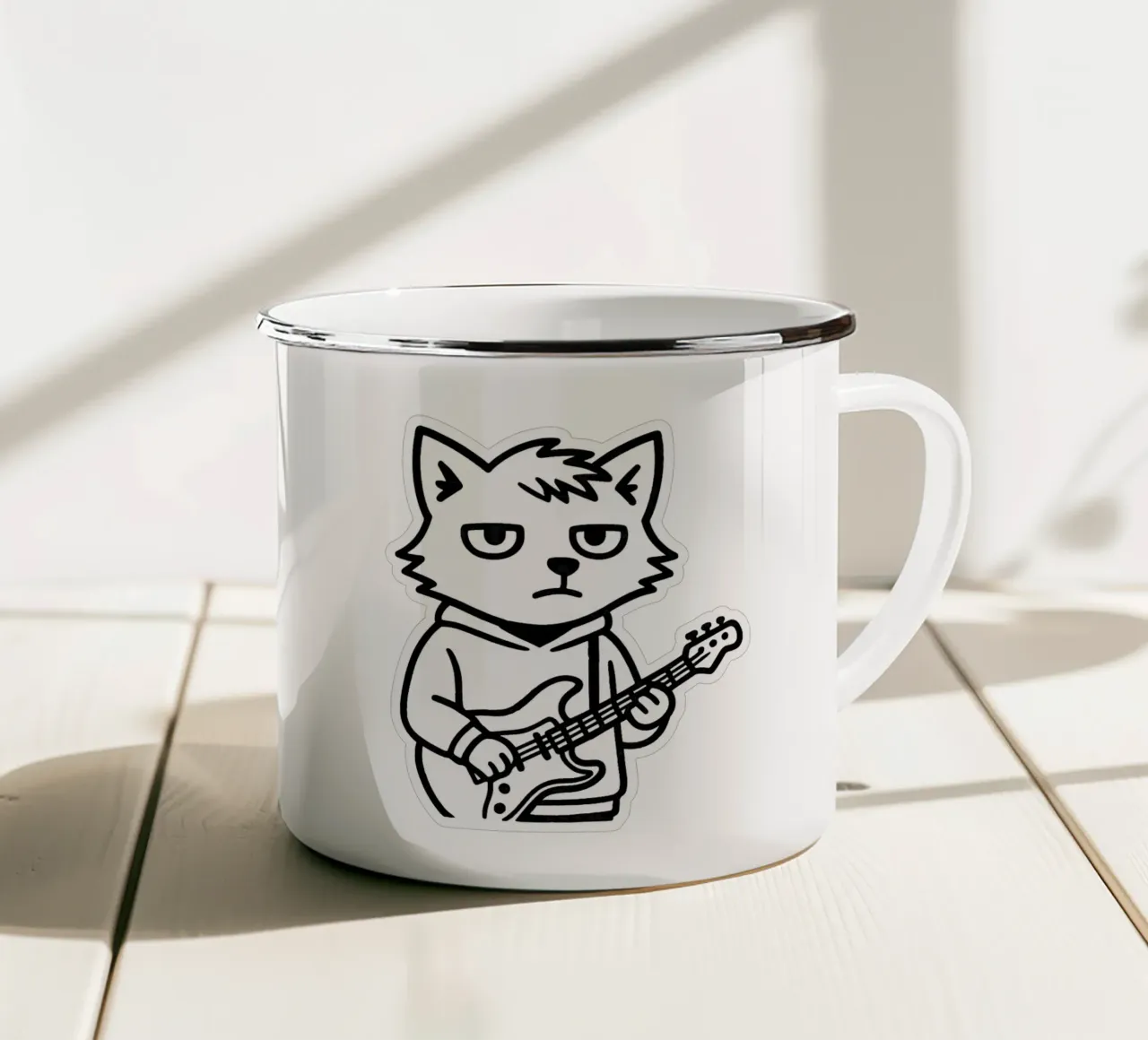 Volpe rocker cool - Stile minimalista in bianco e nero tazza in smalto da Punk & Cute - Affiches & Stickers
