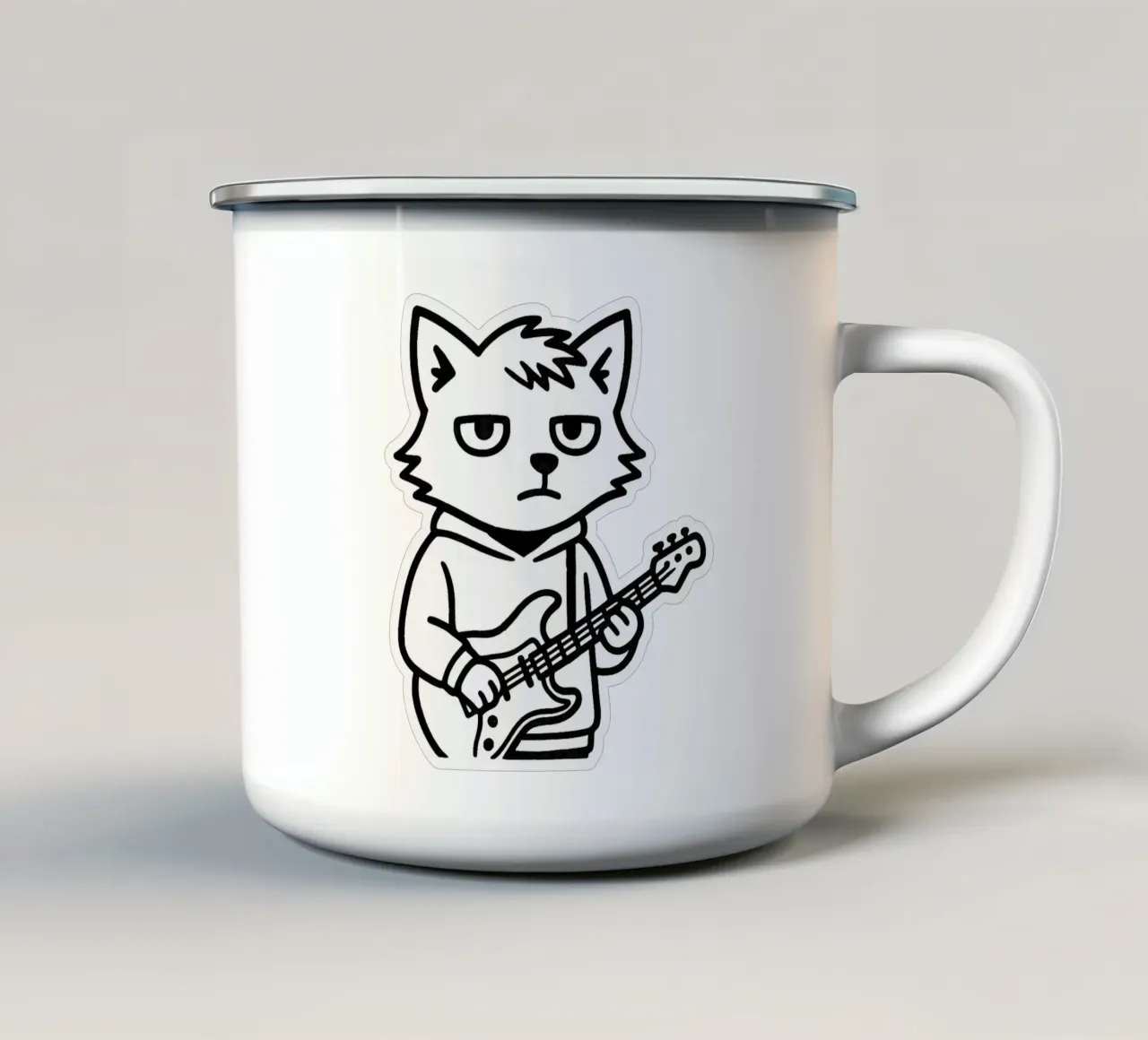 Volpe rocker cool - Stile minimalista in bianco e nero tazza in smalto da Punk & Cute - Affiches & Stickers
