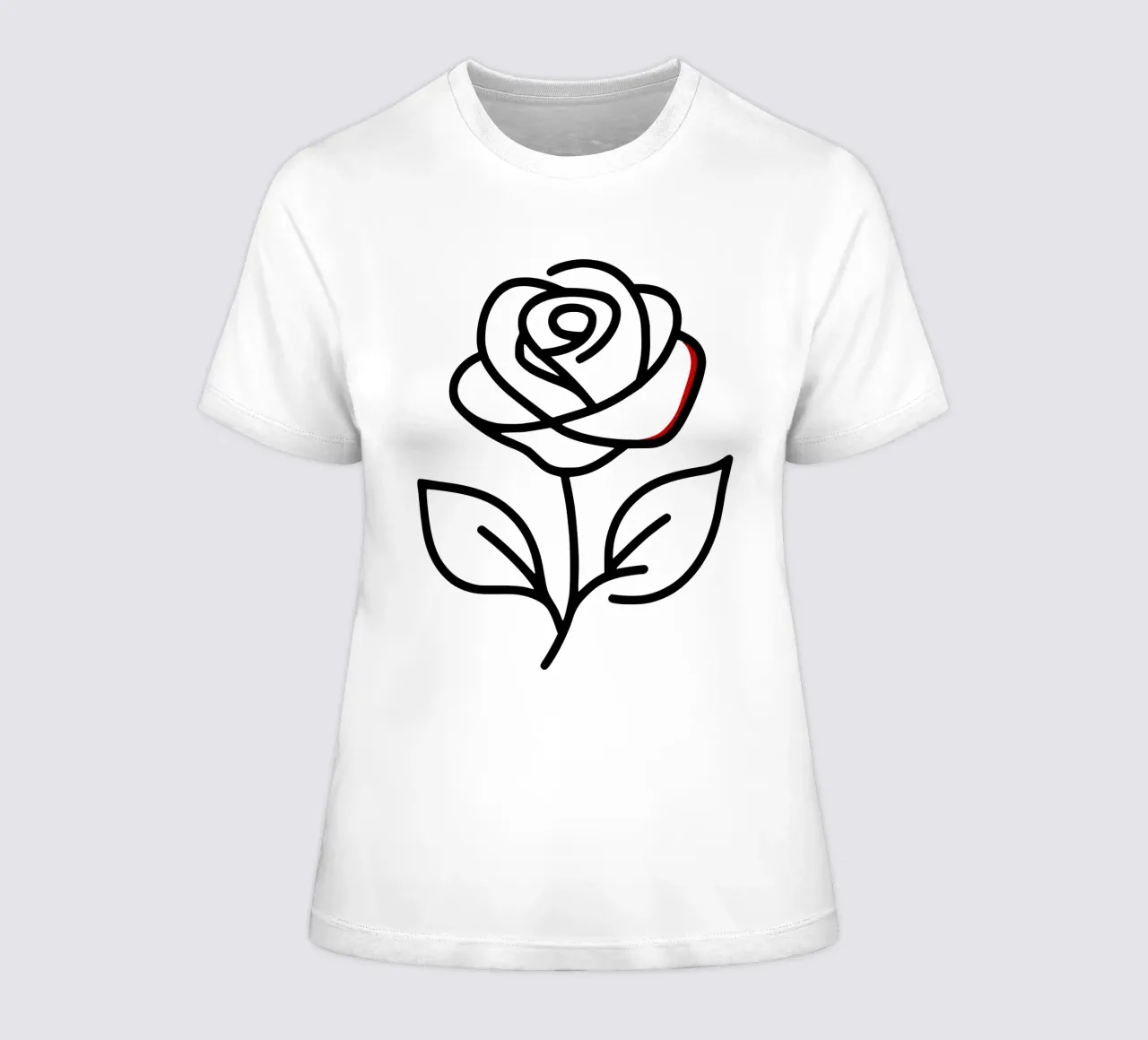 Rose, minimalist standing with a red colour hint women's fitted t-shirt by Bold & Simple