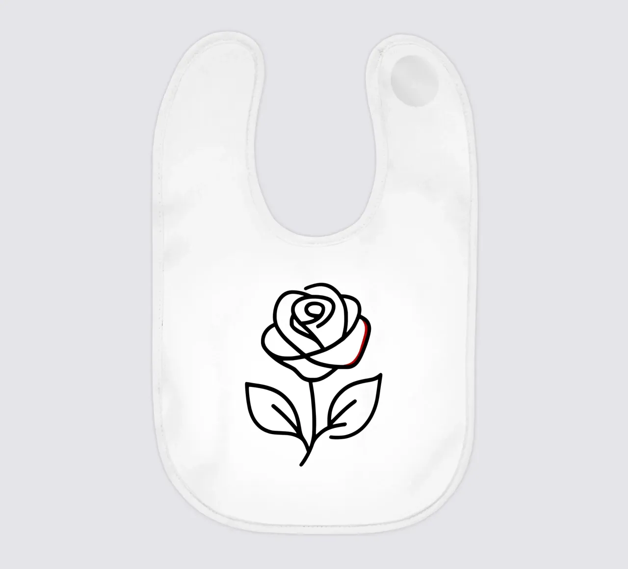Rose, minimalist standing with a red colour hint baby bib by Bold & Simple