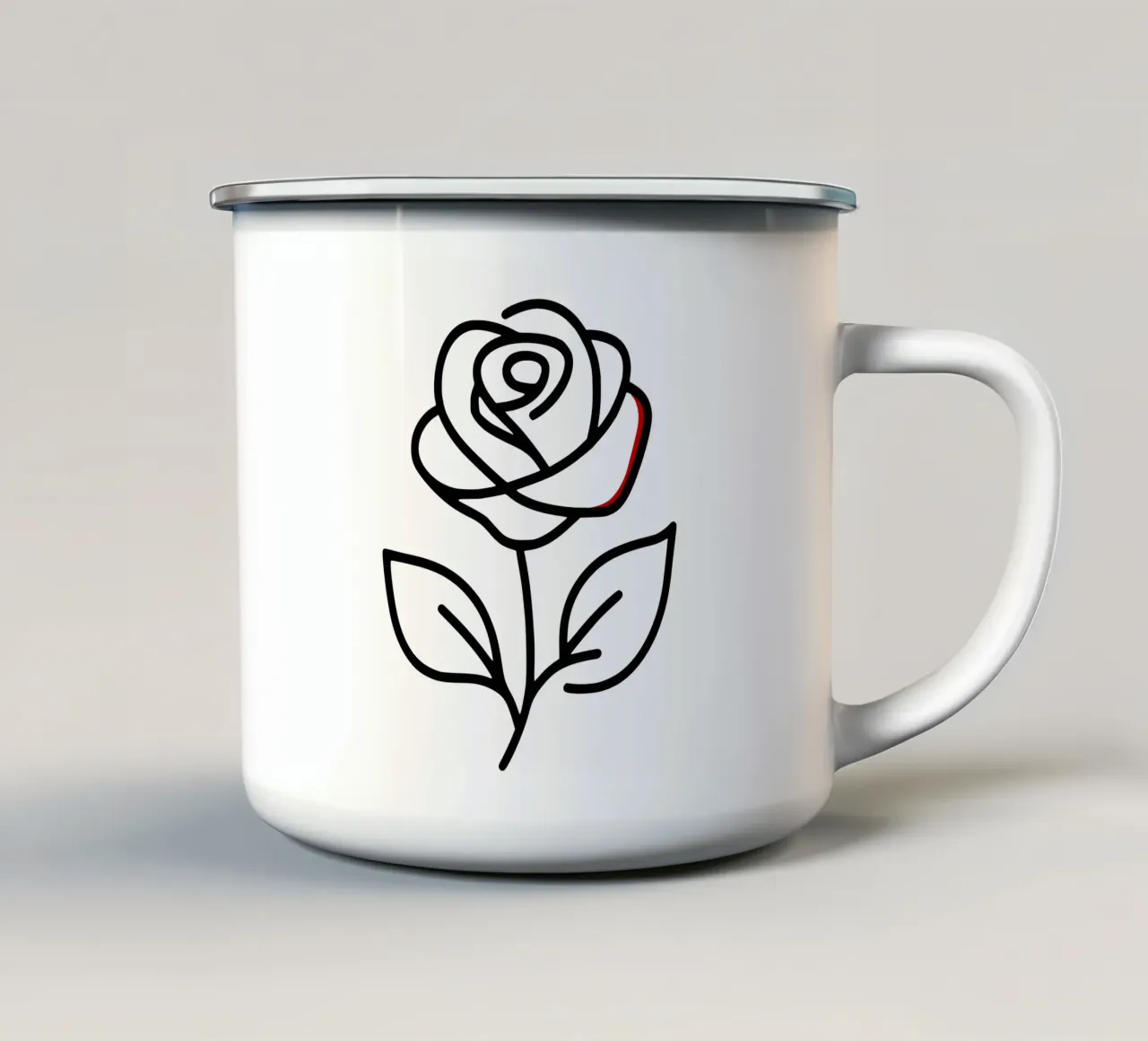 Rose, minimalist standing with a red colour hint enamel mug by Bold & Simple