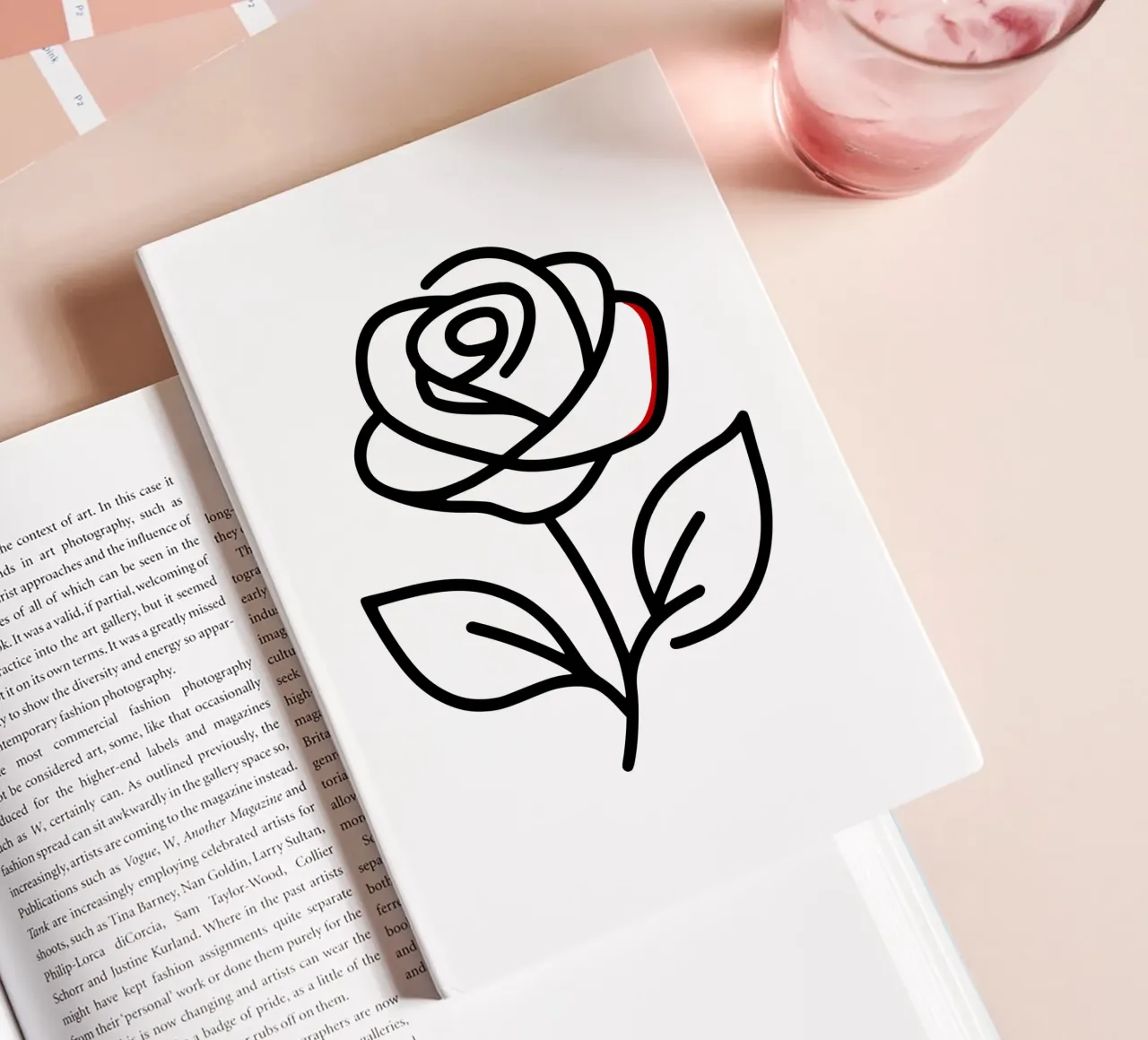 Rose, minimalist standing with a red colour hint notebook by Bold & Simple