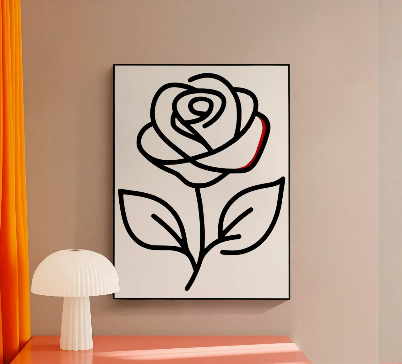 Rose, minimalist standing with a red colour hint acrylic glass by Bold & Simple