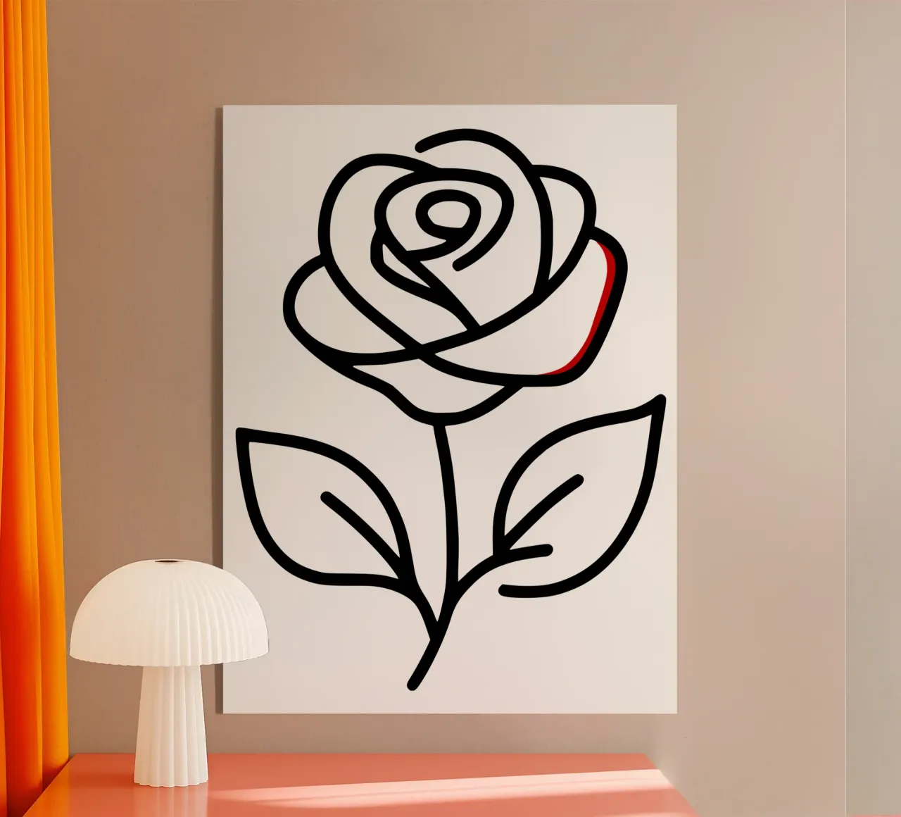Rose, minimalist standing with a red colour hint acrylic glass by Bold & Simple