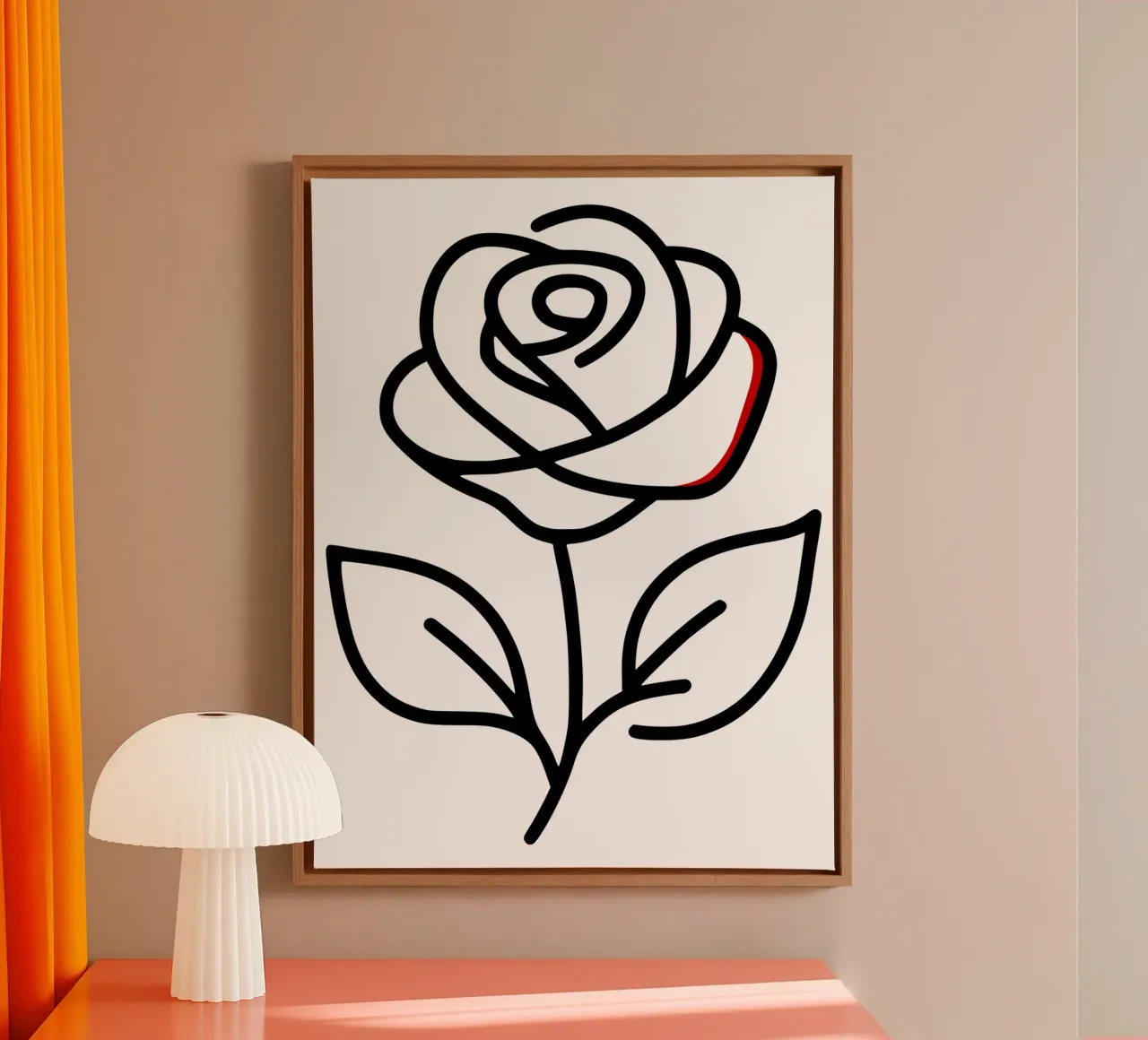 Rose, minimalist standing with a red colour hint canvas by Bold & Simple