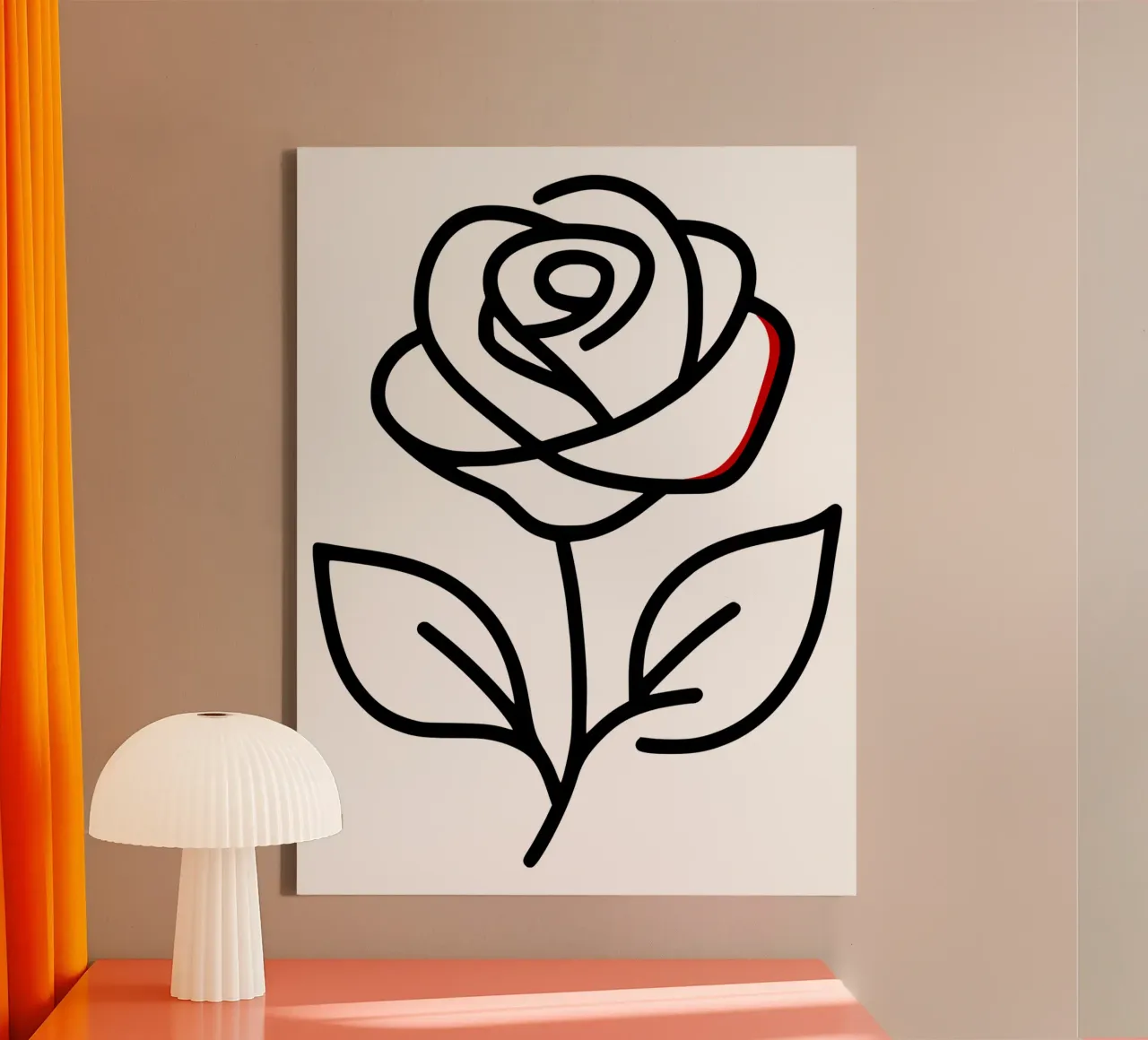 Rose, minimalist standing with a red colour hint canvas by Bold & Simple