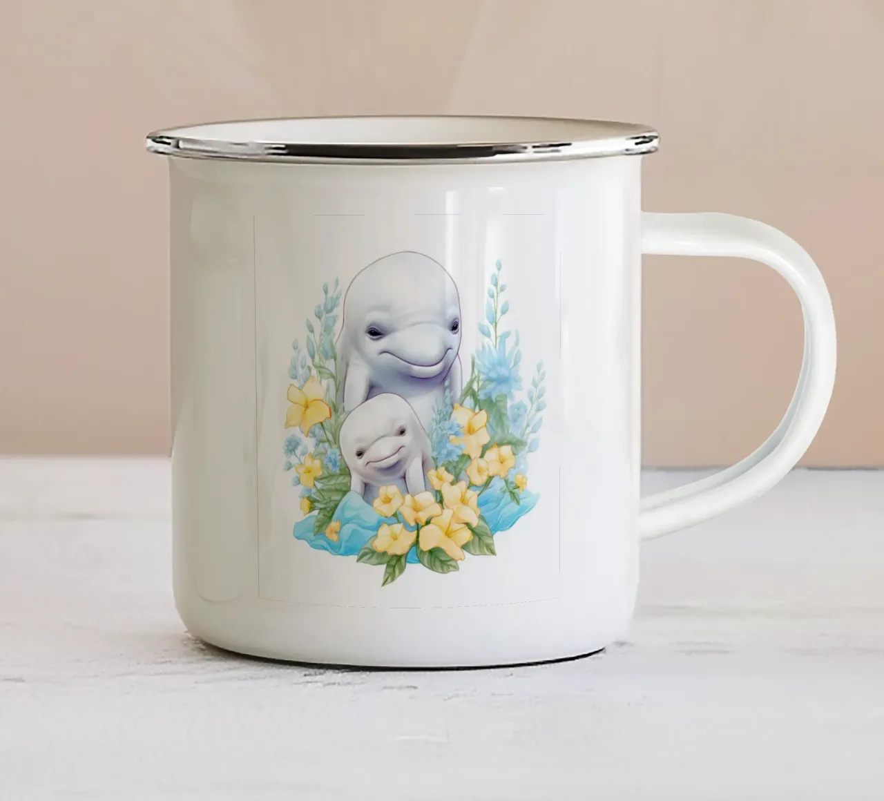 Piccoli di balena beluga tazza in smalto da Happy Littles
