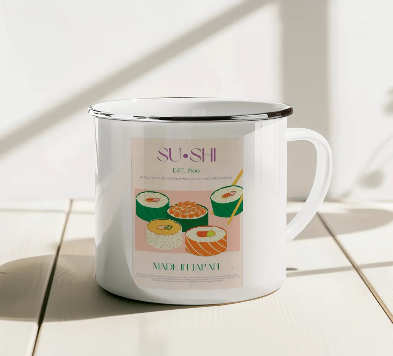 Sushi tazza in smalto da Charlotte Gagnon