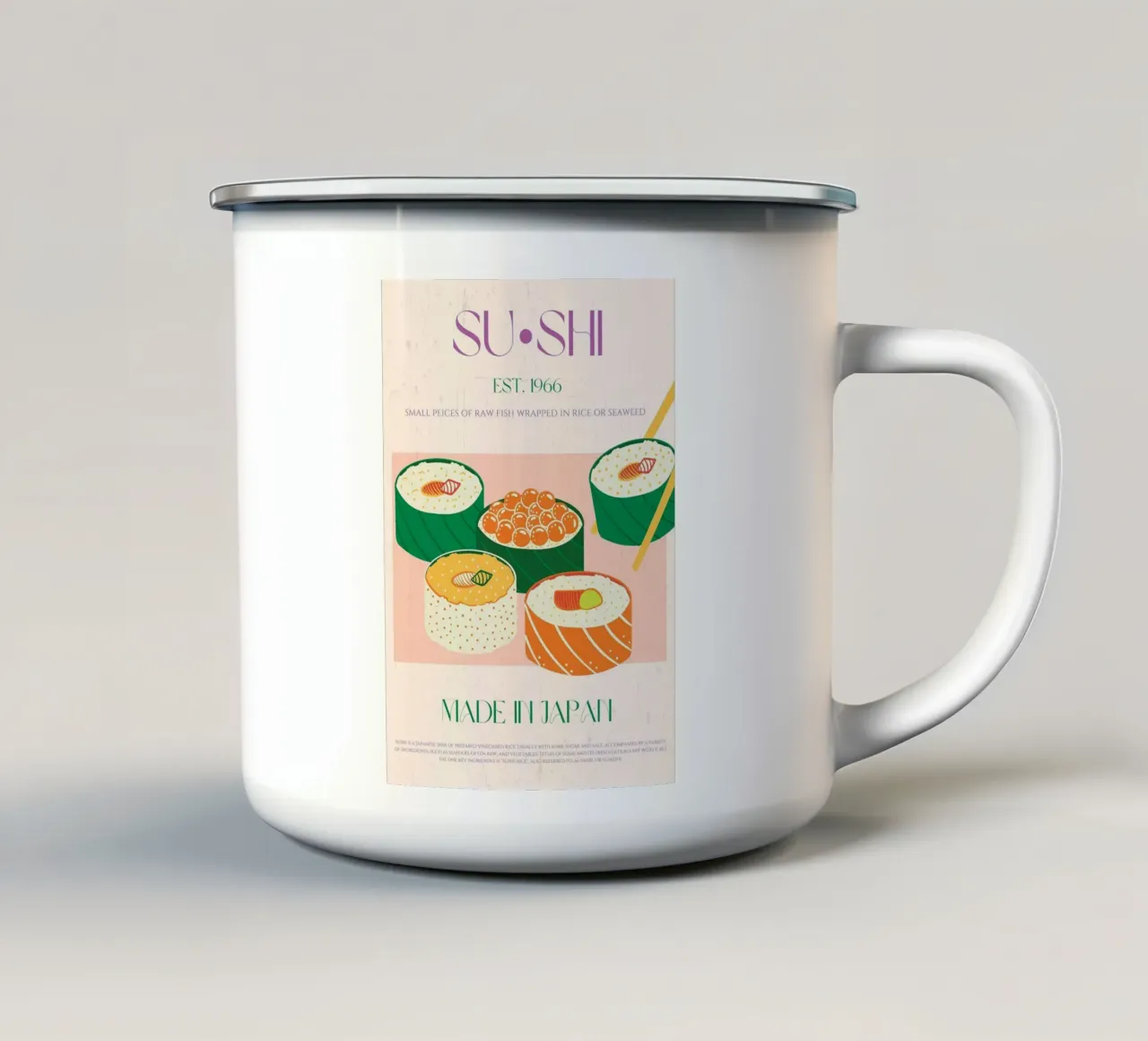 Sushi tazza in smalto da Charlotte Gagnon