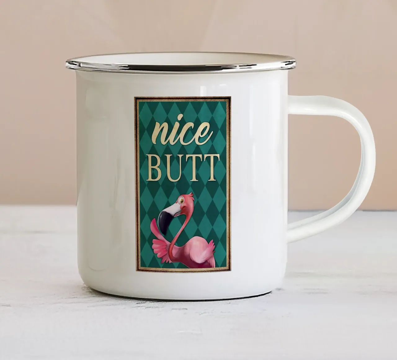 Nice Butt Flamingo tazza in smalto da mirei aguerro