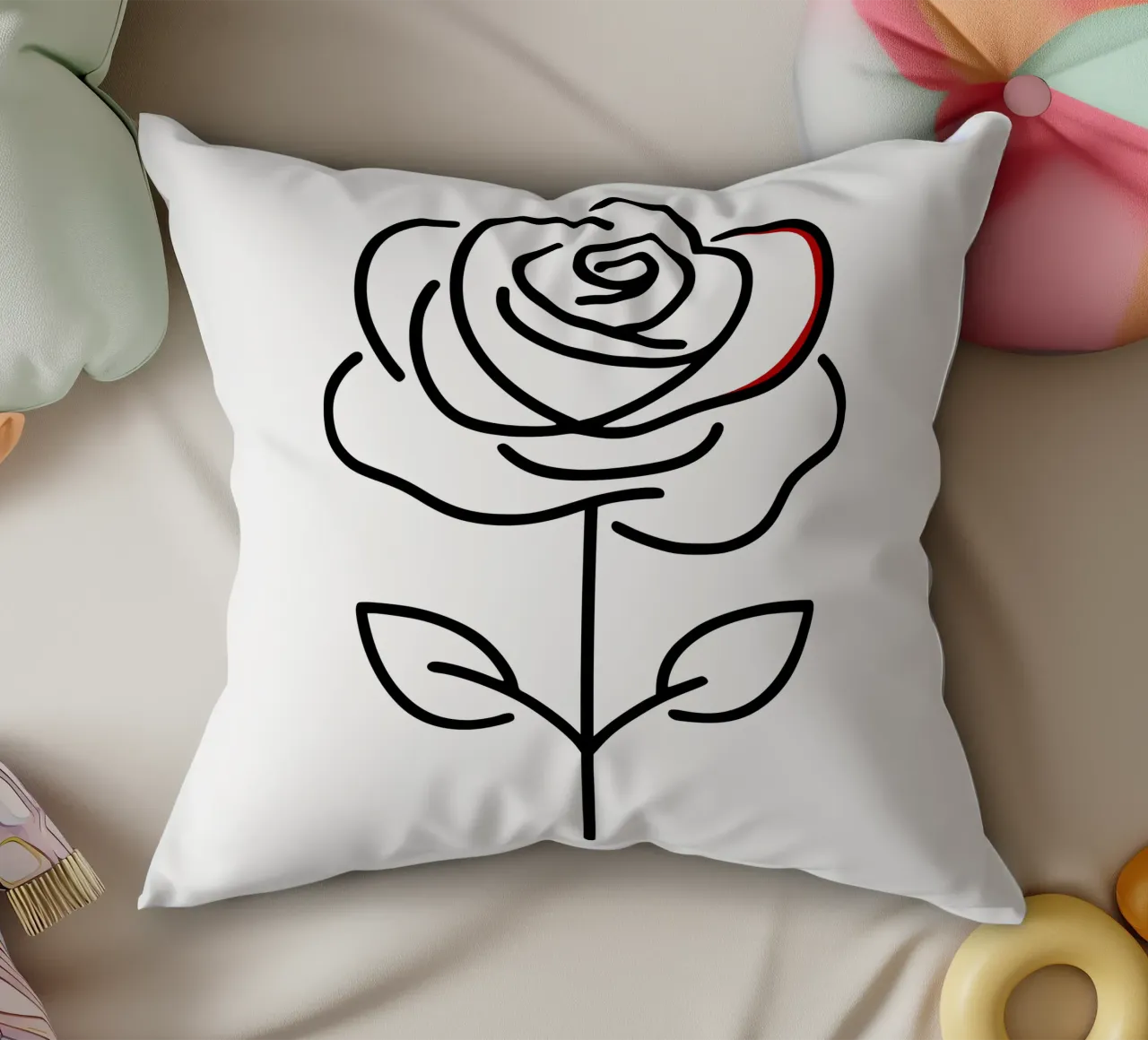 Rosa in versione minimalista con un tocco di rosso cuscino da Bold & Simple